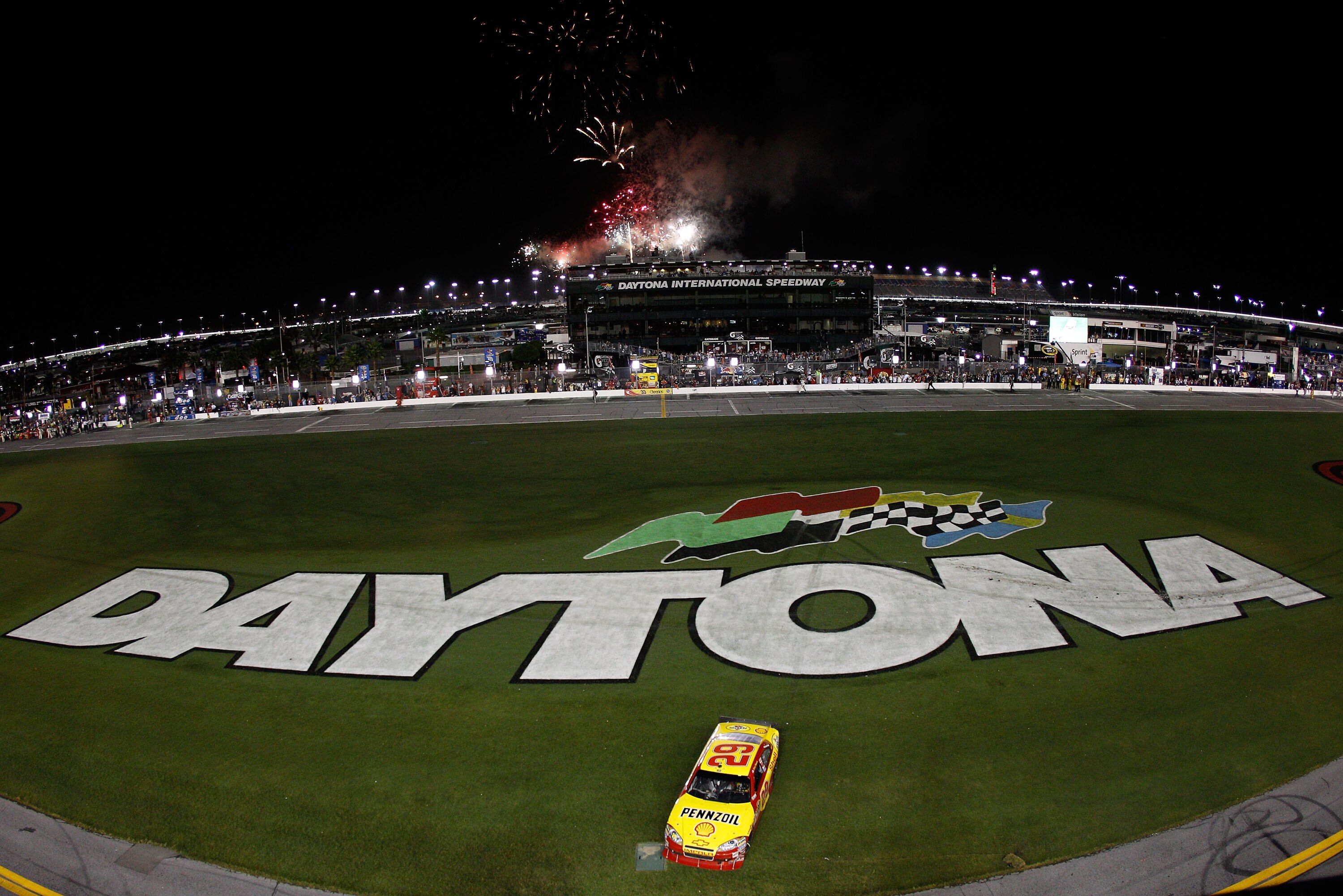 DAYTONA BEACH, FL - JULY 03:  Kevin Harvick, driver of the #29 Shell/Pennzoil Chevrolet celebrates after winning the NASCAR Sprint Cup Series Coke Zero 400 at Daytona International Speedway on July 3, 2010 in Daytona Beach, Florida.  (Photo by Chris Grayt