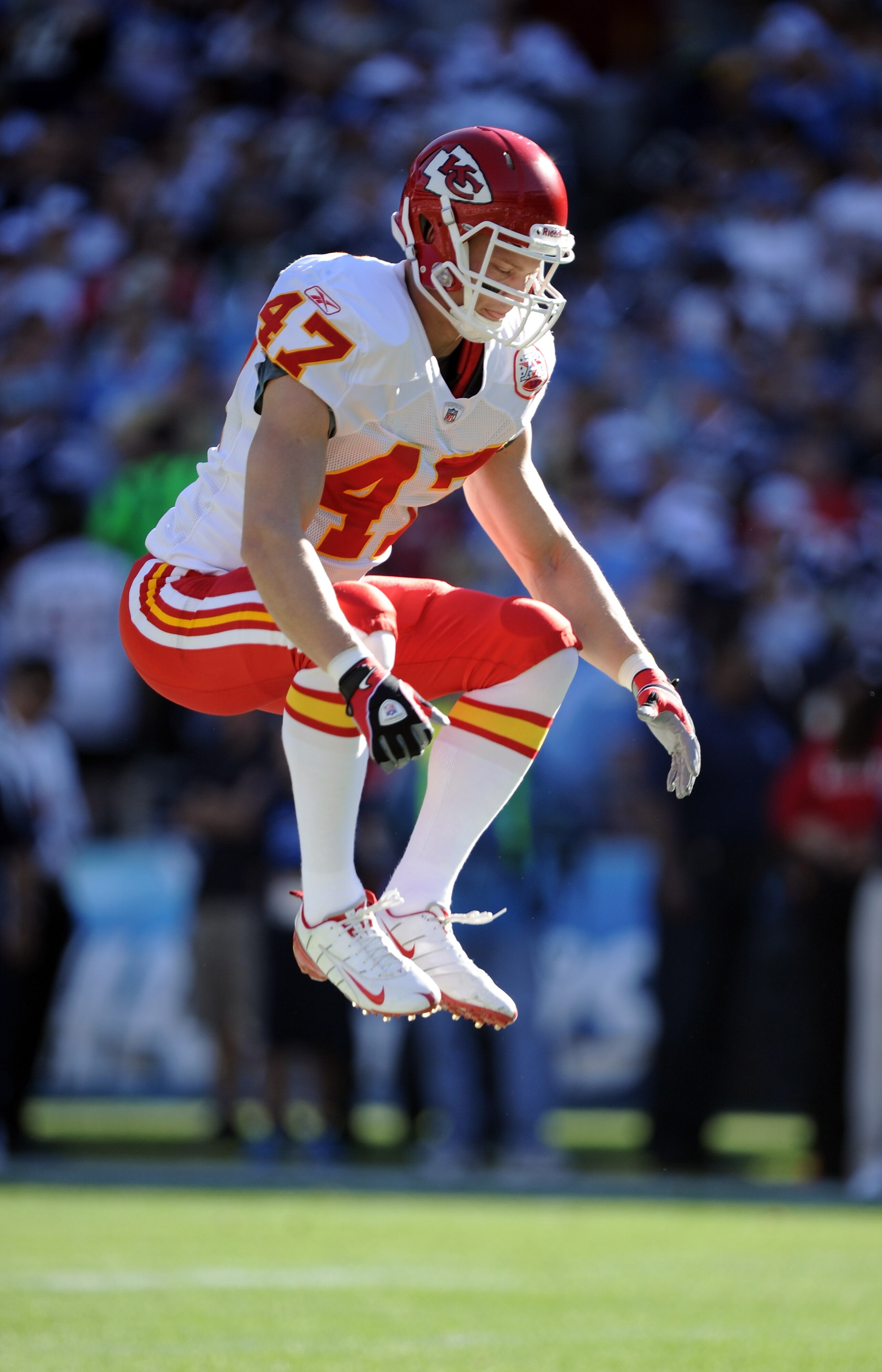 SAN DIEGO, CA - DECEMBER 12:  Jon McGraw #47 of the Kansas City Chiefs stretches against the San Diego Chargers at Qualcomm Stadium on December 12, 2010 in San Diego, California.  (Photo by Harry How/Getty Images)