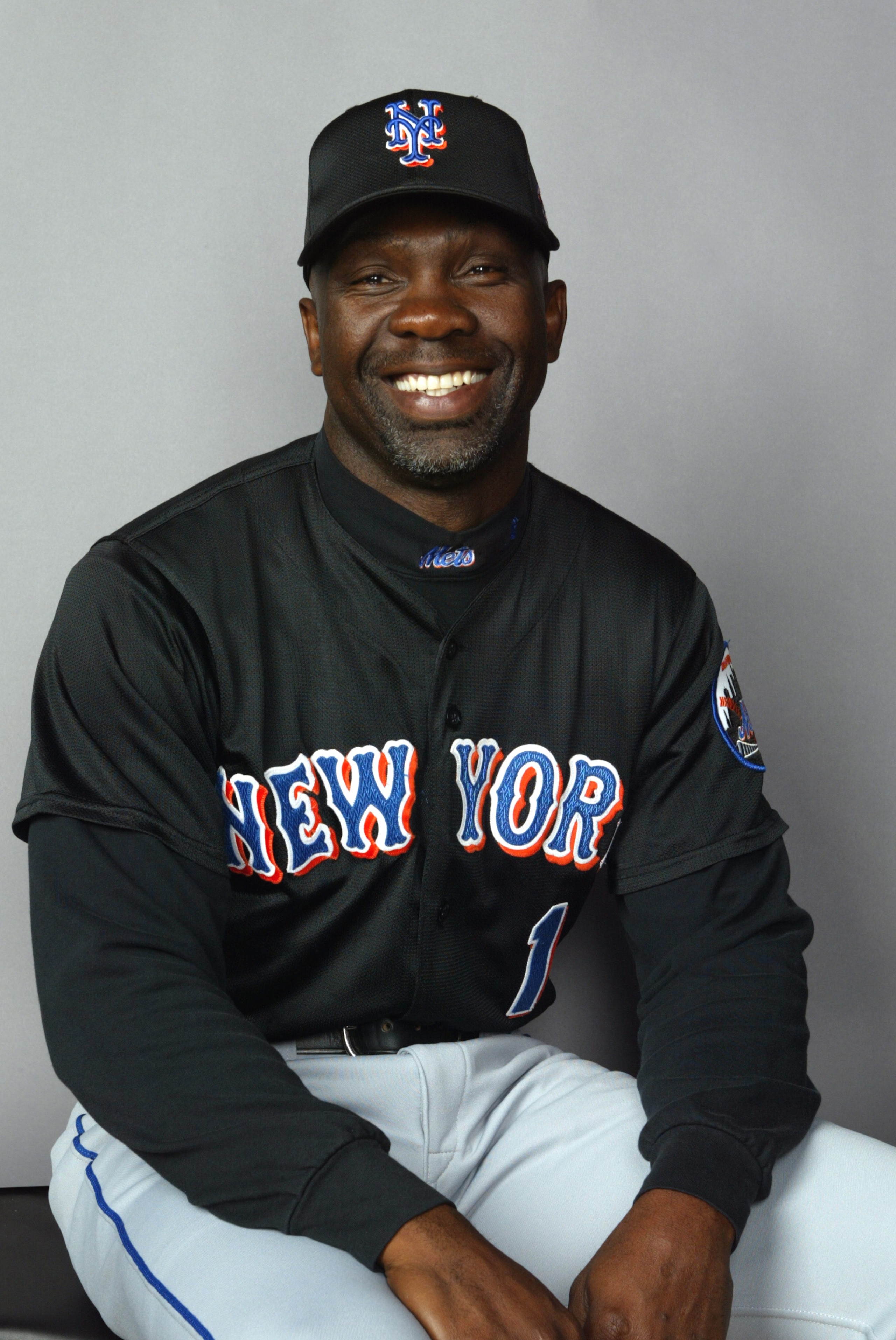 25 Feb 2002:  Coach Mookie Wilson # 1 of the New York Mets posses for Spring Training Picture Day at Thomas J. White Stadium in Port St. Lucie Florida. DIGITAL IMAGE. Mandatory Credit: Eliot Schechter/Getty Images
