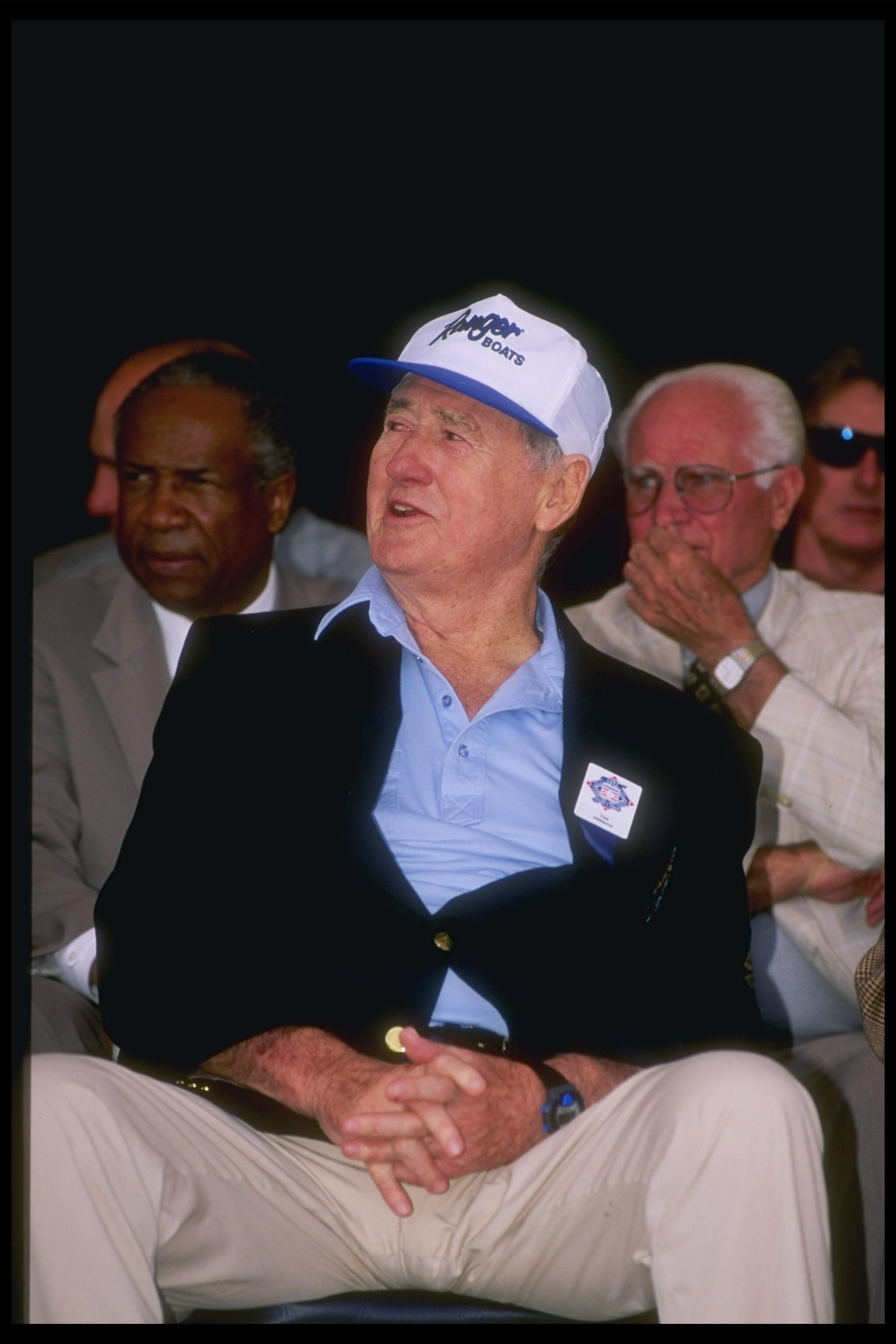 3 Aug 1997: Ted Williams listens to a speaker during the Hall of Fame Inducation Ceremony at the Clark Sports Center in Cooperstown, New York.