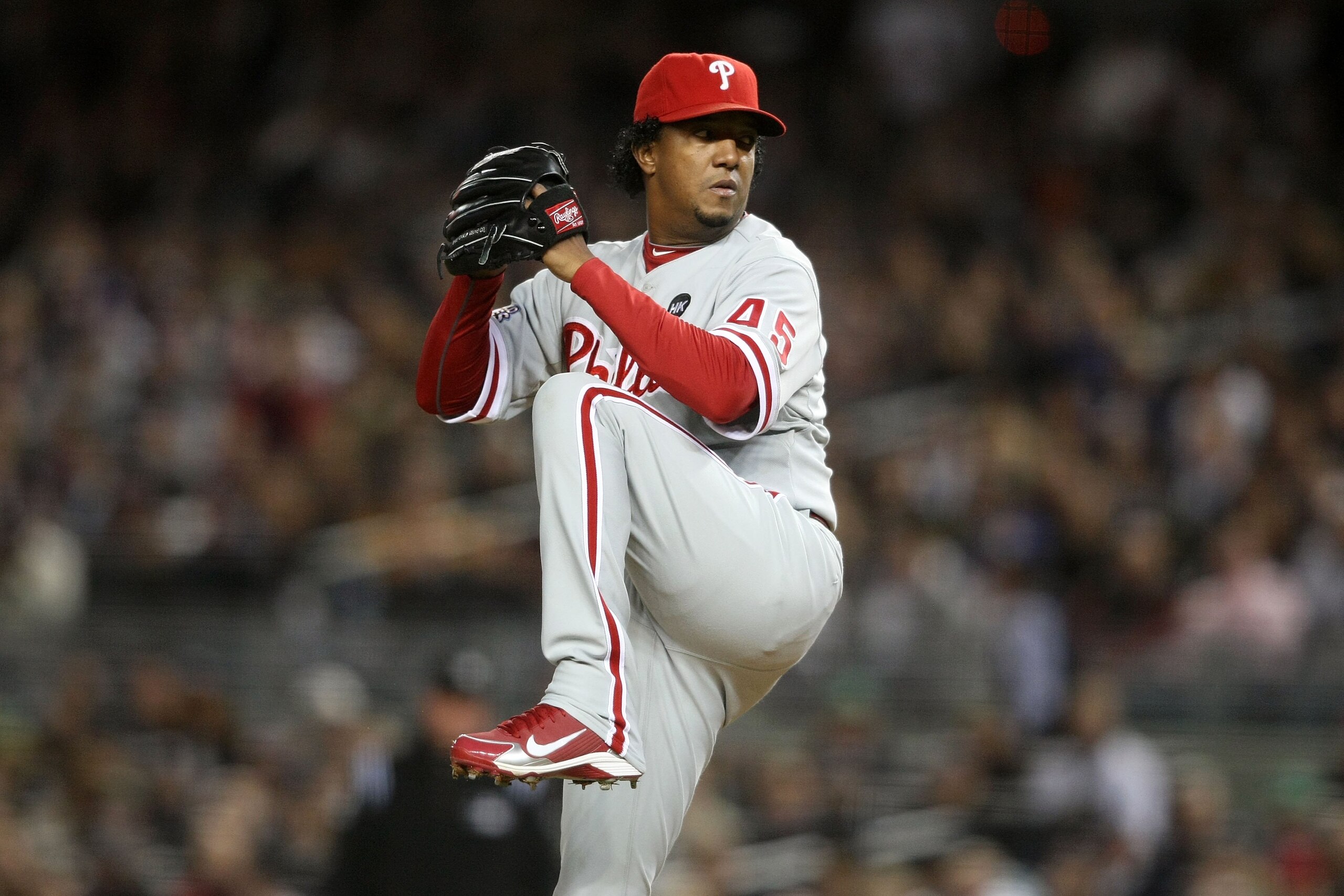 NEW YORK - NOVEMBER 04: Starting pitcher Pedro Martinez #45 of the Philadelphia Phillies throws a pitch against the New York Yankees in Game Six of the 2009 MLB World Series at Yankee Stadium on November 4, 2009 in the Bronx borough of New York City. (P NEW YORK - NOVEMBER 04: Starting pitcher Pedro Martinez #45 of the Philadelphia Phillies throws a pitch against the New York Yankees in Game Six of the 2009 MLB World Series at Yankee Stadium on November 4, 2009 in the Bronx borough of New York City. (P