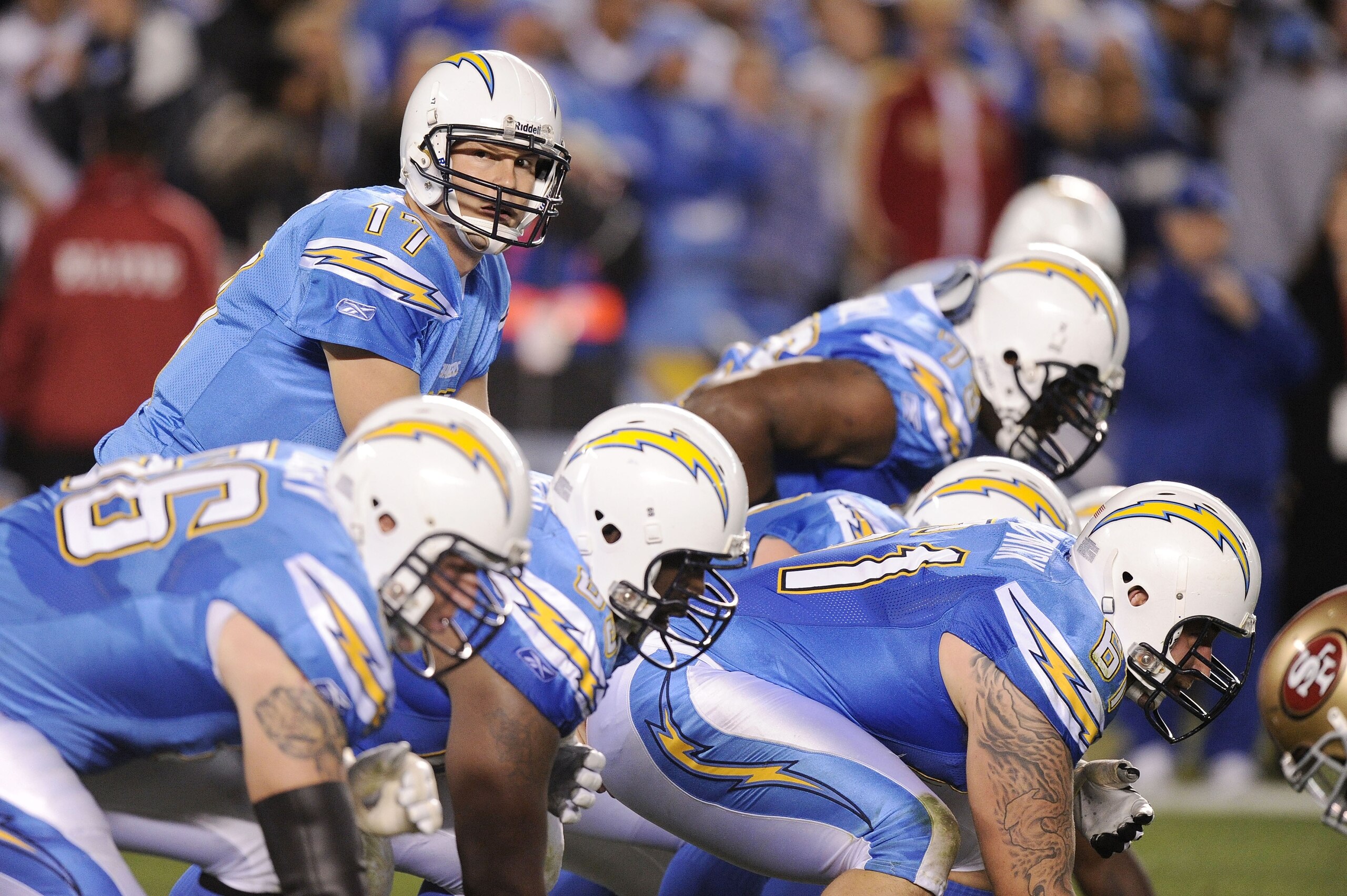 SAN DIEGO, CA - DECEMBER 16: Quarterback Philip Rivers #17 of the San Diego Chargers goes under center during their game against the San Francisco 49ers at Qualcomm Stadium on December 16, 2010 in San Diego, California. (Photo by Harry How/Getty Images) SAN DIEGO, CA - DECEMBER 16: Quarterback Philip Rivers #17 of the San Diego Chargers goes under center during their game against the San Francisco 49ers at Qualcomm Stadium on December 16, 2010 in San Diego, California. (Photo by Harry How/Getty Images)