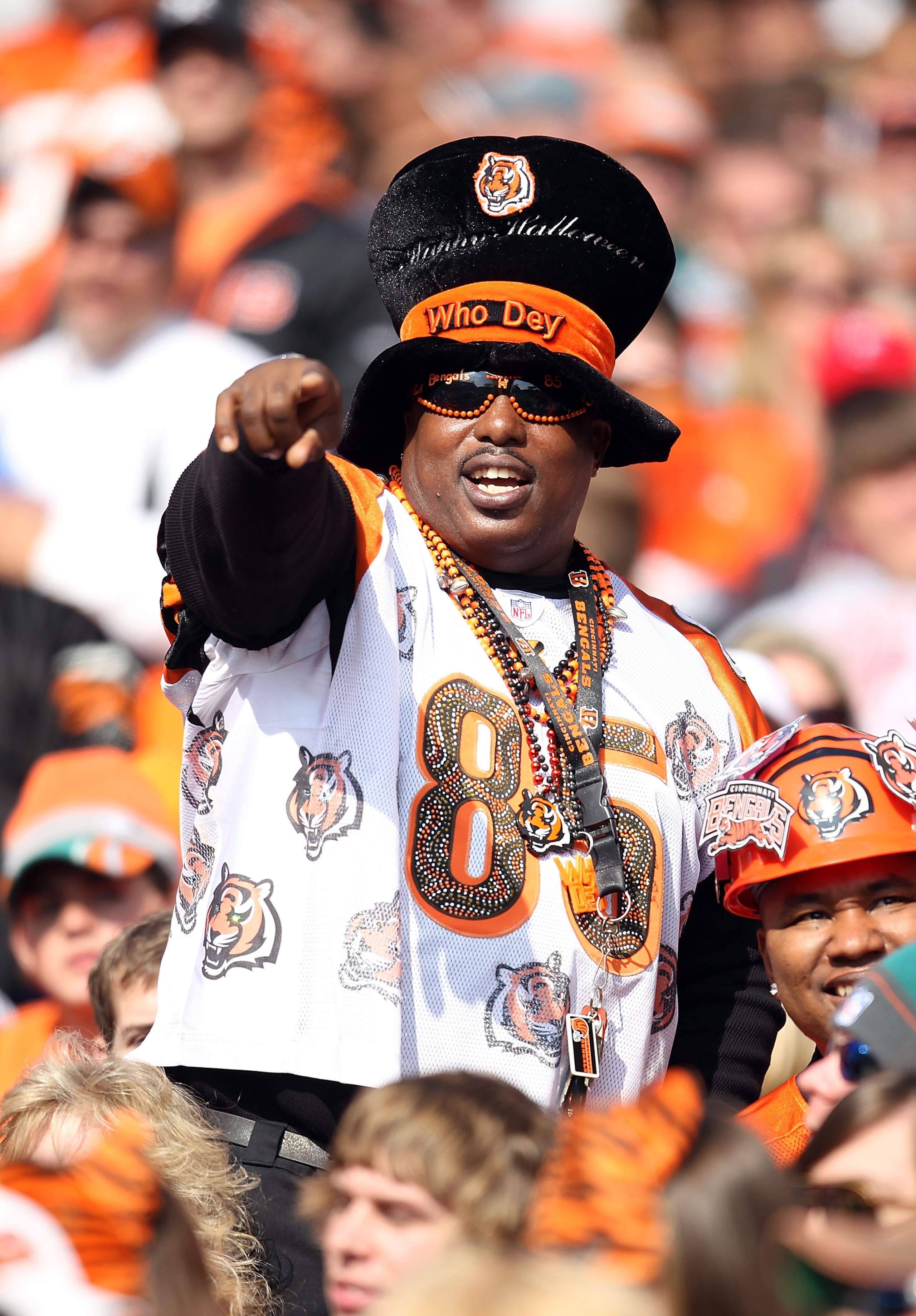 CINCINNATI - OCTOBER 31: A Cincinnati Bengals fan is dressed for halloween during the NFL game against the Miami Dolphins at Paul Brown Stadium on October 31, 2010 in Cincinnati, Ohio. (Photo by Andy Lyons/Getty Images) CINCINNATI - OCTOBER 31: A Cincinnati Bengals fan is dressed for halloween during the NFL game against the Miami Dolphins at Paul Brown Stadium on October 31, 2010 in Cincinnati, Ohio. (Photo by Andy Lyons/Getty Images)