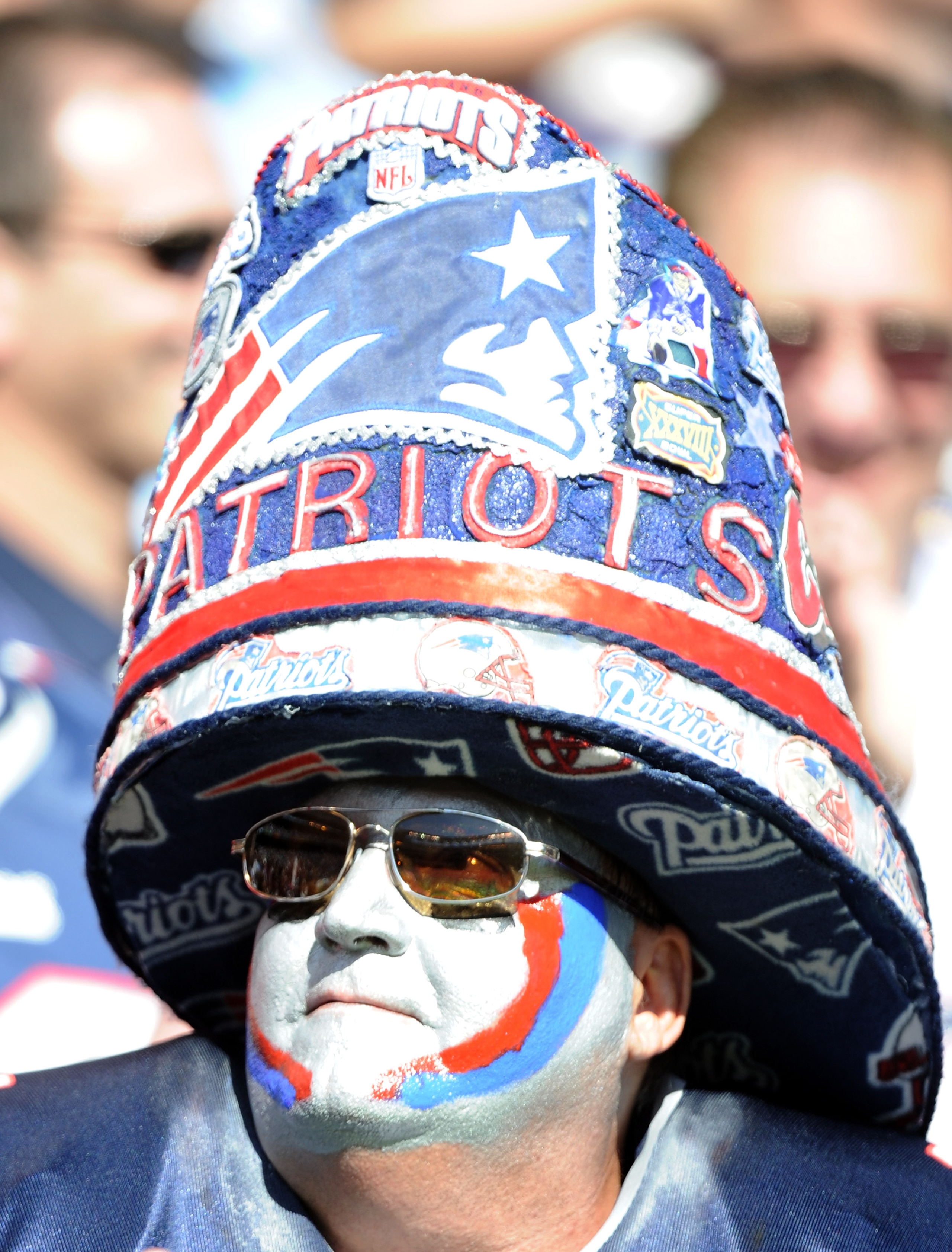 SAN DIEGO - OCTOBER 24: New England Patriots fan in the stands during the game against the San Diego Chargers at Qualcomm Stadium on October 24, 2010 in San Diego, California. (Photo by Harry How/Getty Images) SAN DIEGO - OCTOBER 24: New England Patriots fan in the stands during the game against the San Diego Chargers at Qualcomm Stadium on October 24, 2010 in San Diego, California. (Photo by Harry How/Getty Images)