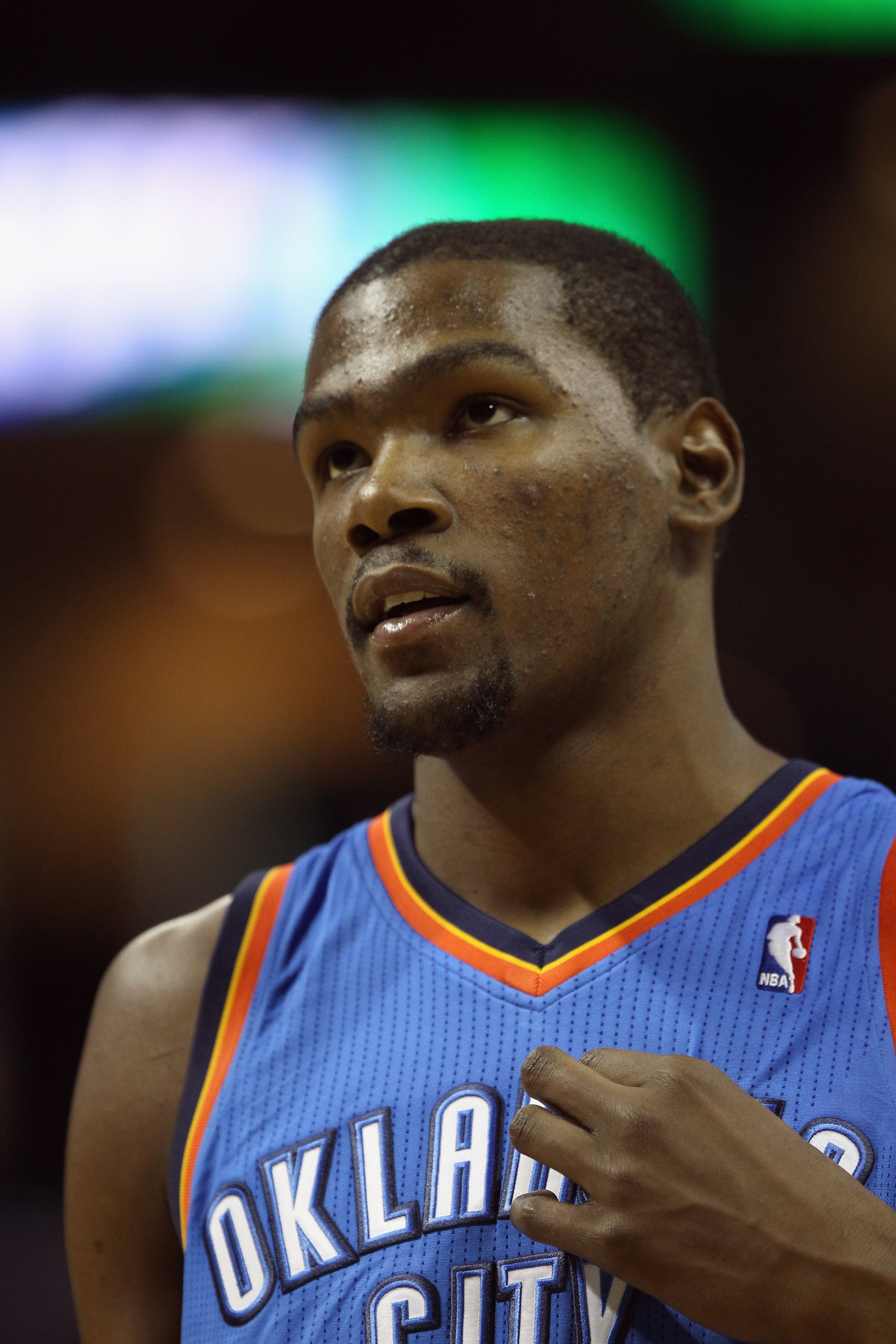 CHARLOTTE, NC - DECEMBER 21:  Kevin Durant #35 of the Oklahoma Thunder watches on against the Charlotte Bobcats during their game at Time Warner Cable Arena on December 21, 2010 in Charlotte, North Carolina. NOTE TO USER: User expressly acknowledges and a