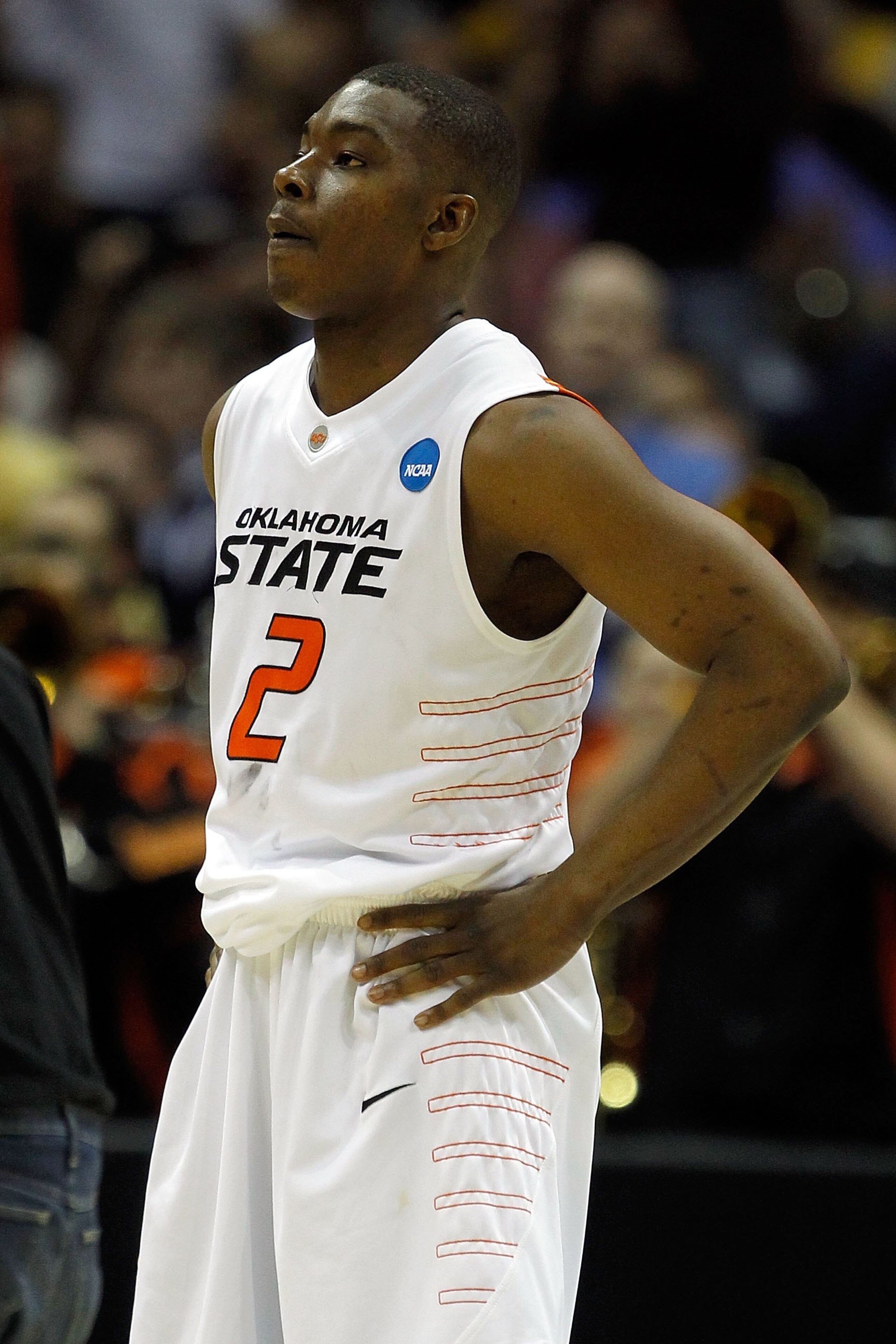 MILWAUKEE - MARCH 19:  Obi Muonelo #2 of the Oklahoma State Cowboys looks down late in the second half against the Georgia Tech Yellow Jackets during the first round of the 2010 NCAA men's basketball tournament at the Bradley Center on March 19, 2010 in M