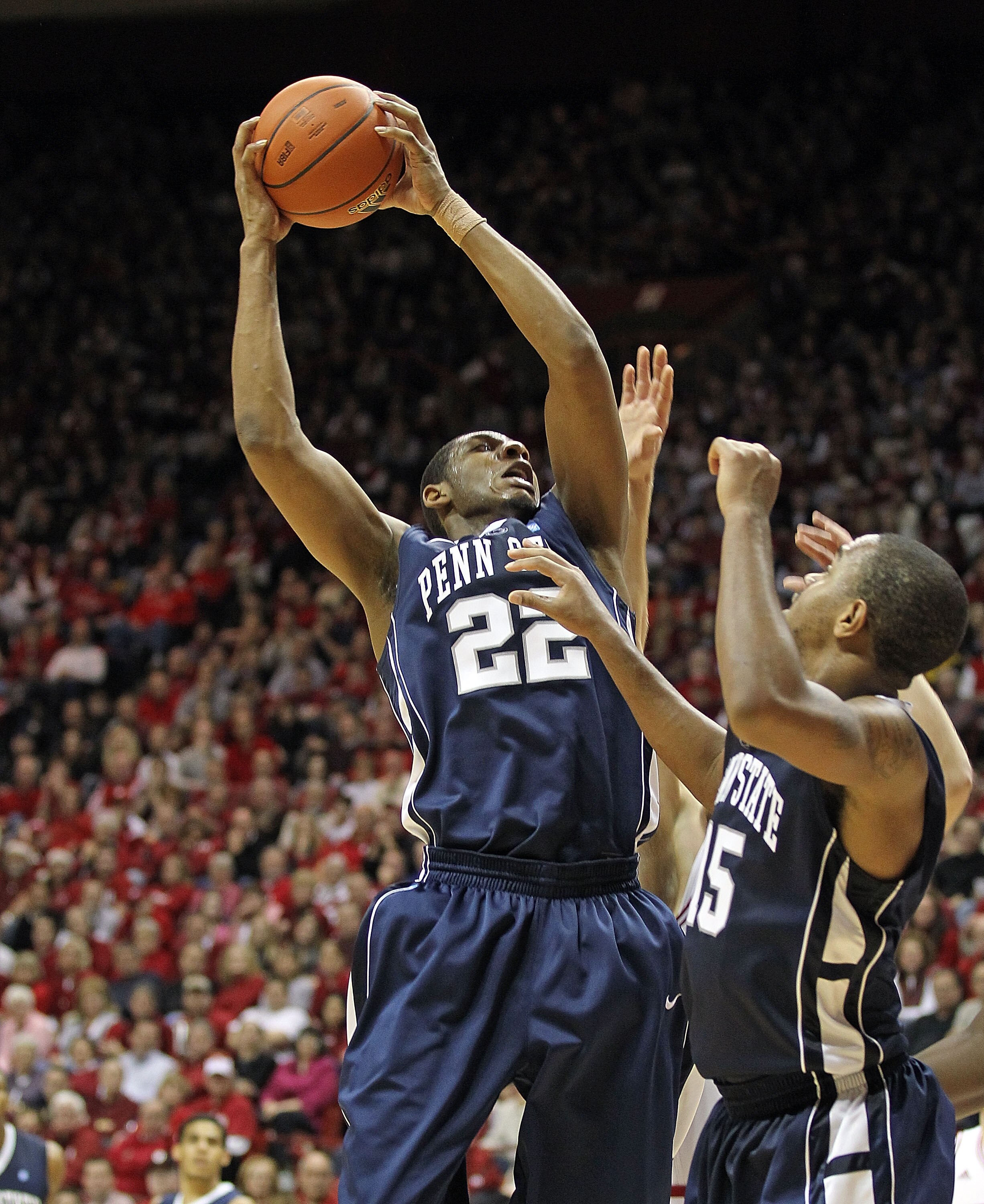 BLOOMINGTON, IN - DECEMBER 27:  Andrew Jones #22 of Penn State Nittany Lions grabs a rebound   during the Big Ten Conference game against the Indiana Hoosiers on December 27, 2010 at Assembly Hall in Bloomington, Indiana.  (Photo by Andy Lyons/Getty Image