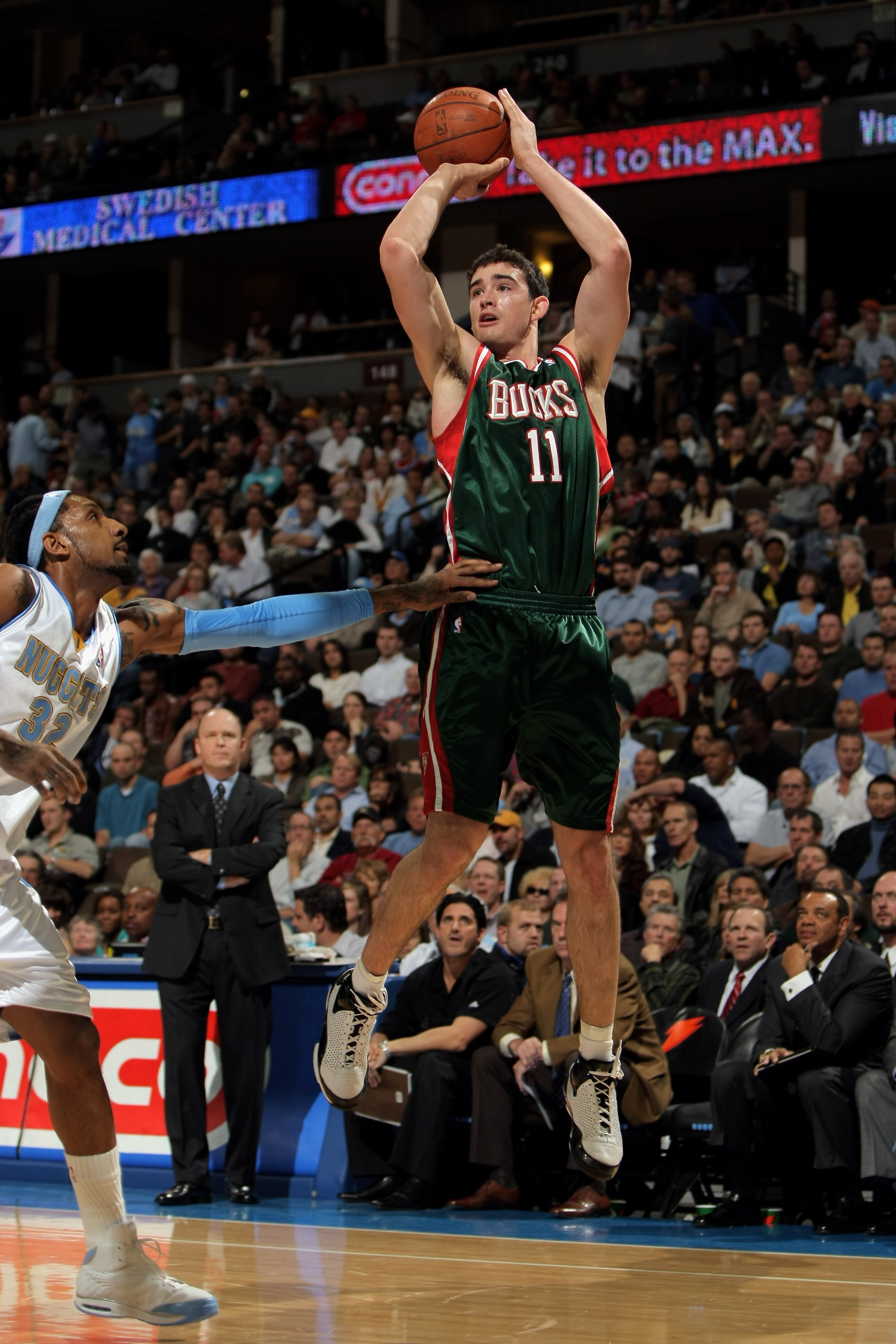DENVER - NOVEMBER 18:  Joe Alexander #11 of the Milwaukee Bucks takes a shot against the Denver Nuggets at the Pepsi Center on November 18, 2008 in Denver, Colorado. The Nuggets defeated the Bucks 114-105.  (Photo by Doug Pensinger/Getty Images)