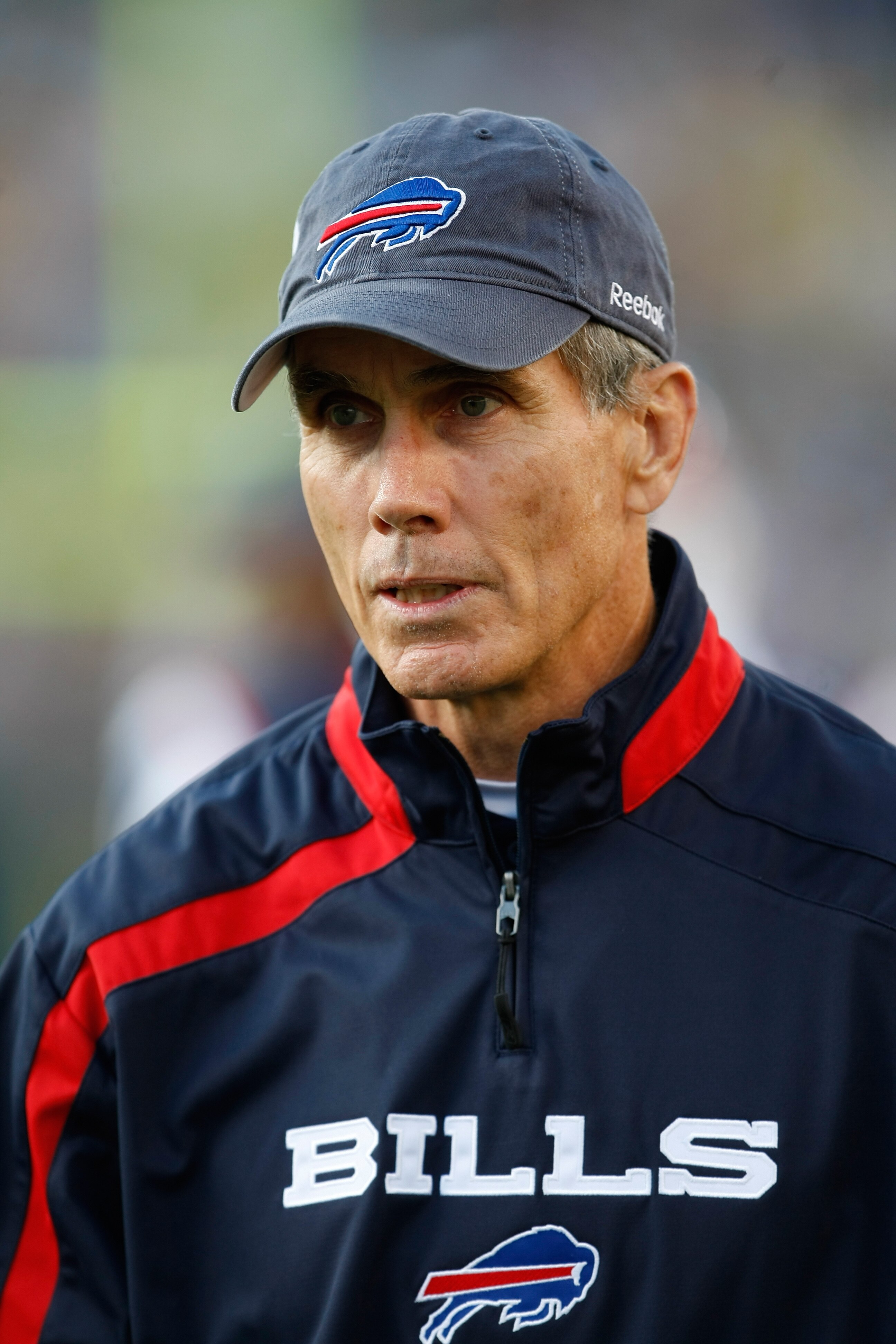 GREEN BAY, WI - AUGUST 22: Head coach Dick Jauron of the Buffalo Bills watches the action on the field against the Green Bay Packers at Lambeau Field on August 22, 2009 in Green Bay. Wisconsin.  (Photo by Scott Boehm/Getty Images)