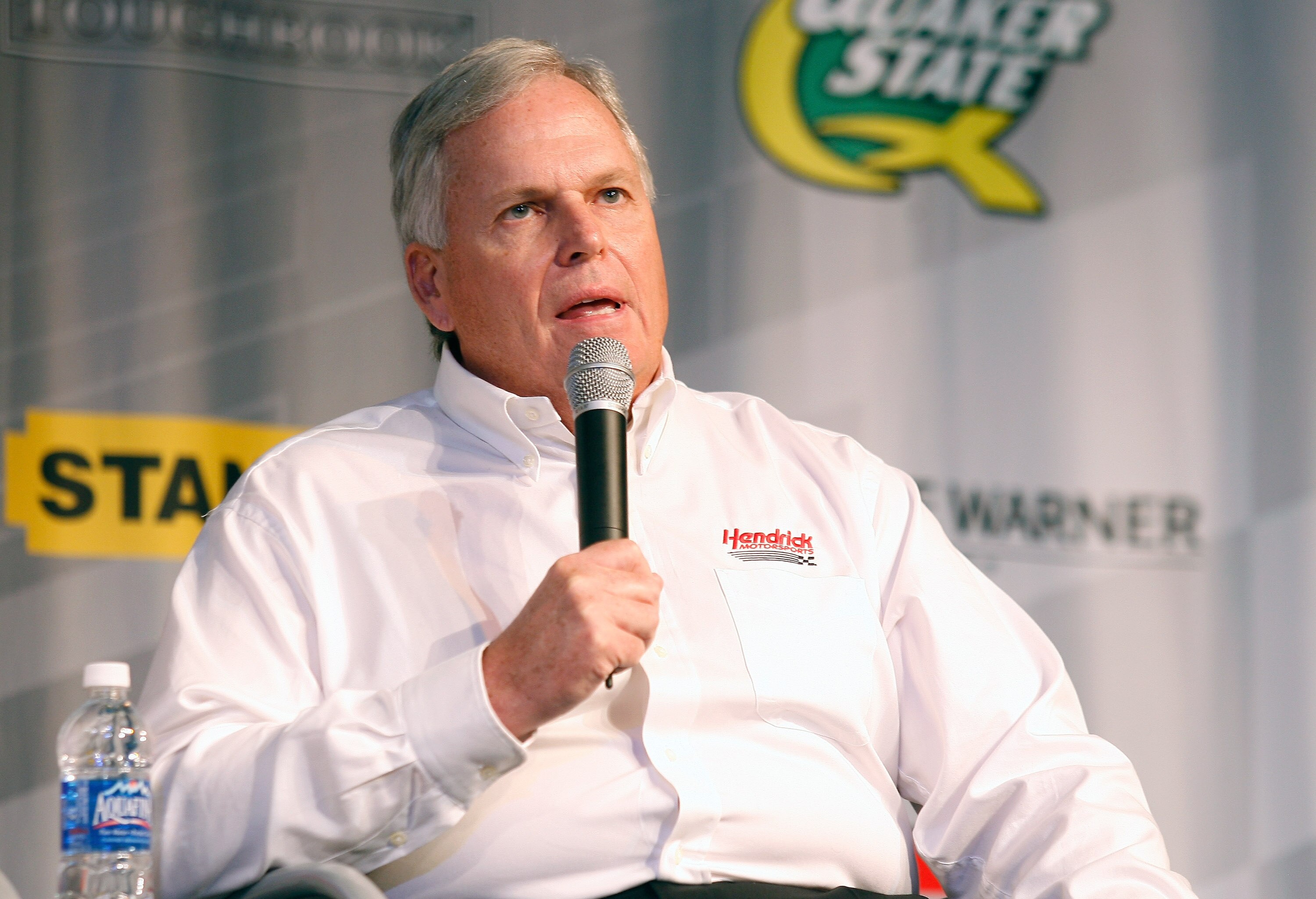 CONCORD, NC - JANUARY 20:  NASCAR team owner Rick Hendrick speaks with the media during the NASCAR Sprint Media Tour hosted by Charlotte Motor Speedway, held at the Hendrick Motorsports on January 20, 2010 in Concord, North Carolina.  (Photo by Jason Smit