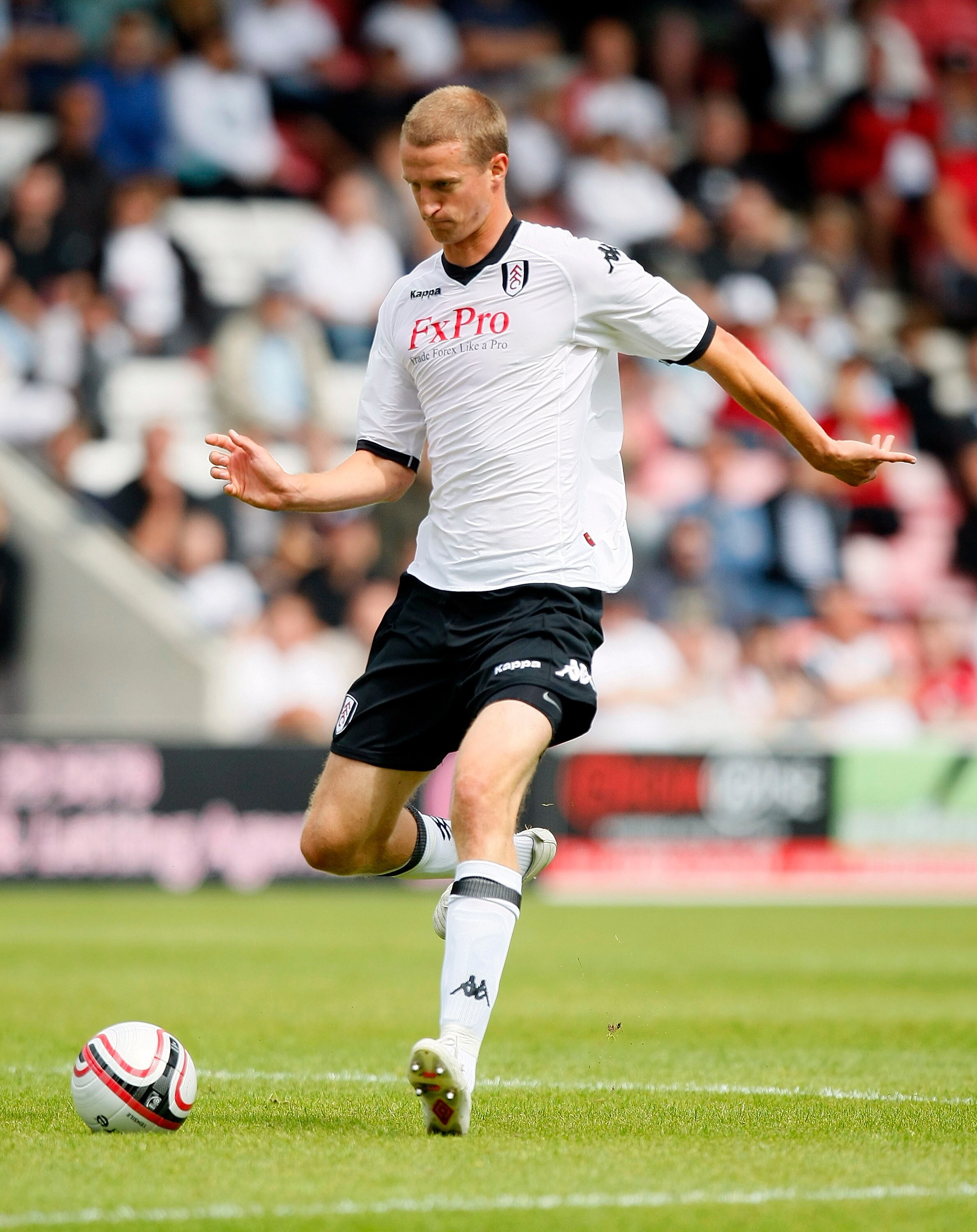 BOURNEMOUTH, ENGLAND - JULY 17: Brede Hangeland of Fulham in action during the pre season friendly match between AFC Bournemouth and Fulham at the Fitness First Stadium on July 17, 2010 in Bournemouth, England. (Photo by Tom Dulat/Getty Images)