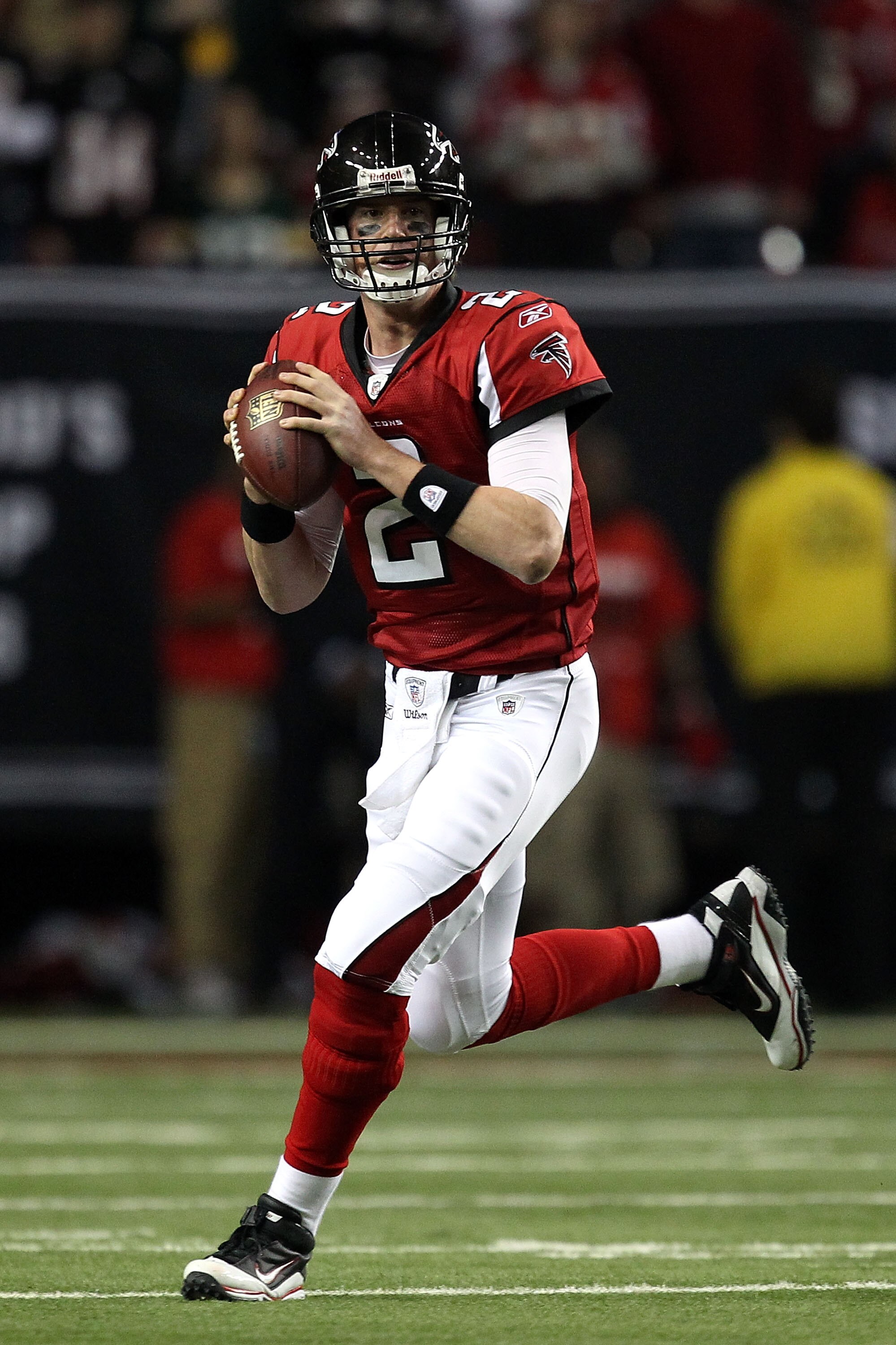ATLANTA, GA - JANUARY 15:  Matt Ryan #2 of the Atlanta Falcons looks to pass in the first quarter against the Green Bay Packers during their 2011 NFC divisional playoff game at Georgia Dome on January 15, 2011 in Atlanta, Georgia.  (Photo by Streeter Leck