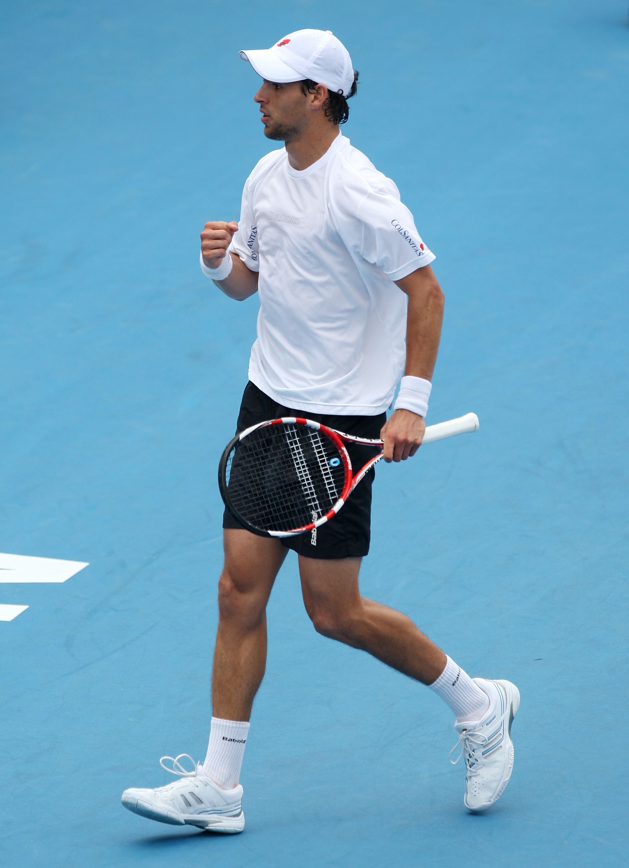 AUCKLAND, NEW ZEALAND - JANUARY 10:  Santiago Giraldo of Colombia celebrates during his match against Daniel Gimeno-Traver of Spain on day one of the Heineken Open at ASB Tennis Centre on January 10, 2011 in Auckland, New Zealand.  (Photo by Sandra Mu/Get