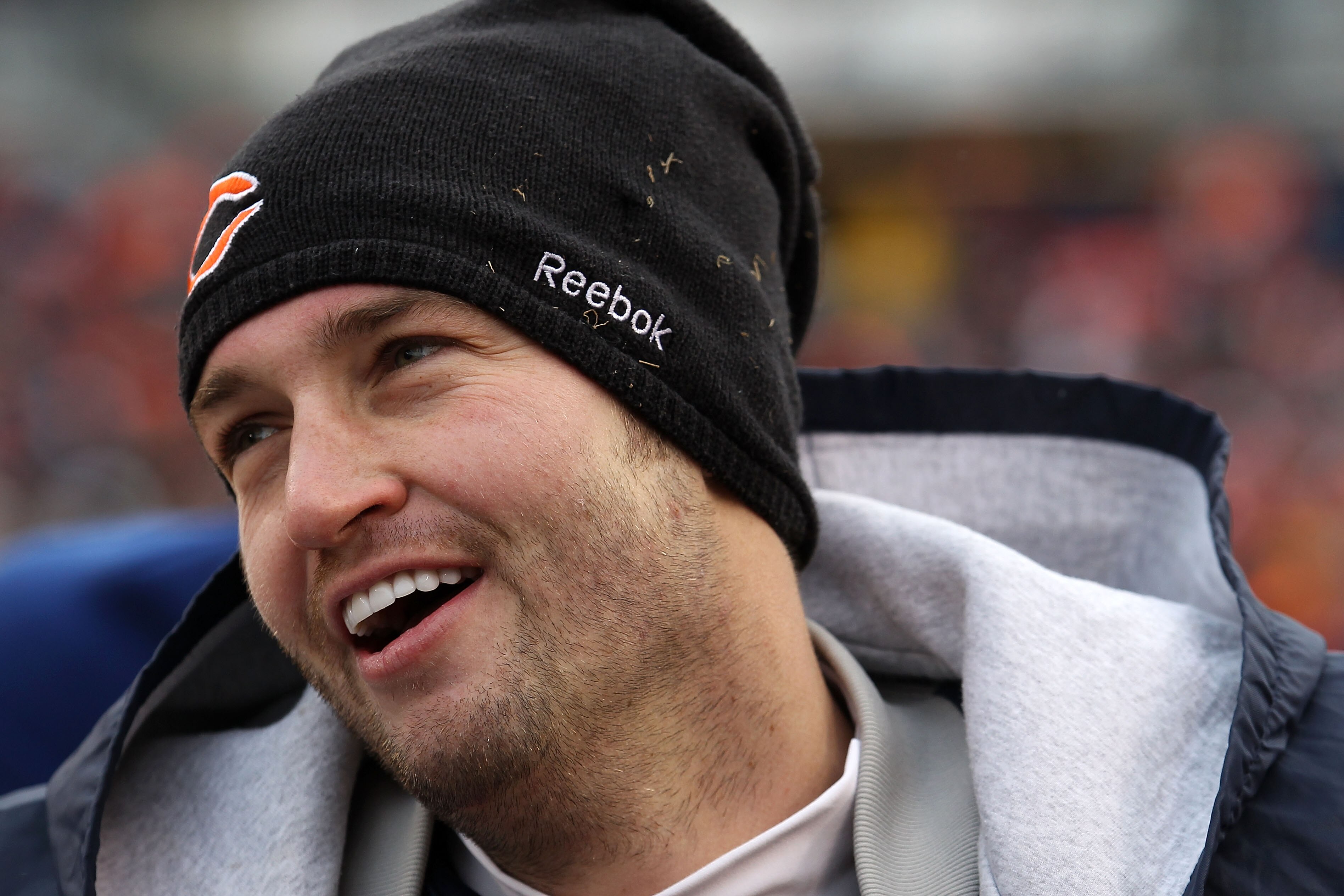 CHICAGO, IL - JANUARY 16:  Quarterback Jay Cutler #6 of the Chicago Bears smiles late in the second half against the Seattle Seahawks in the 2011 NFC divisional playoff game at Soldier Field on January 16, 2011 in Chicago, Illinois.  (Photo by Jonathan Da