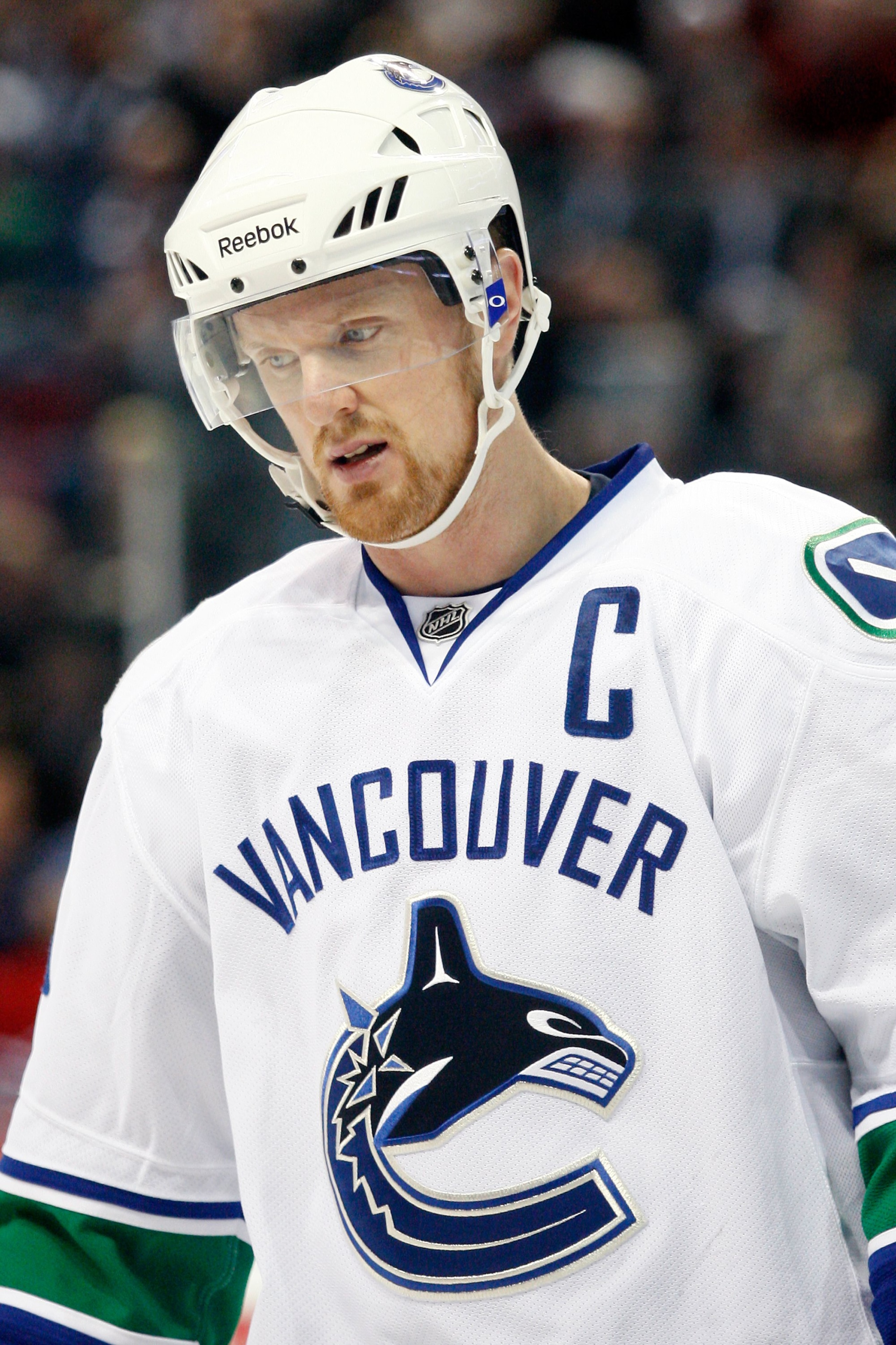 MONTREAL- NOVEMBER 9:  Henrik Sedin #33 of the Vancouver Canucks waits for a faceoff during the NHL game against the Montreal Canadiens at the Bell Centre on November 9, 2010 in Montreal, Quebec, Canada.  The Canadiens defeated the Canucks 2-0.  (Photo by