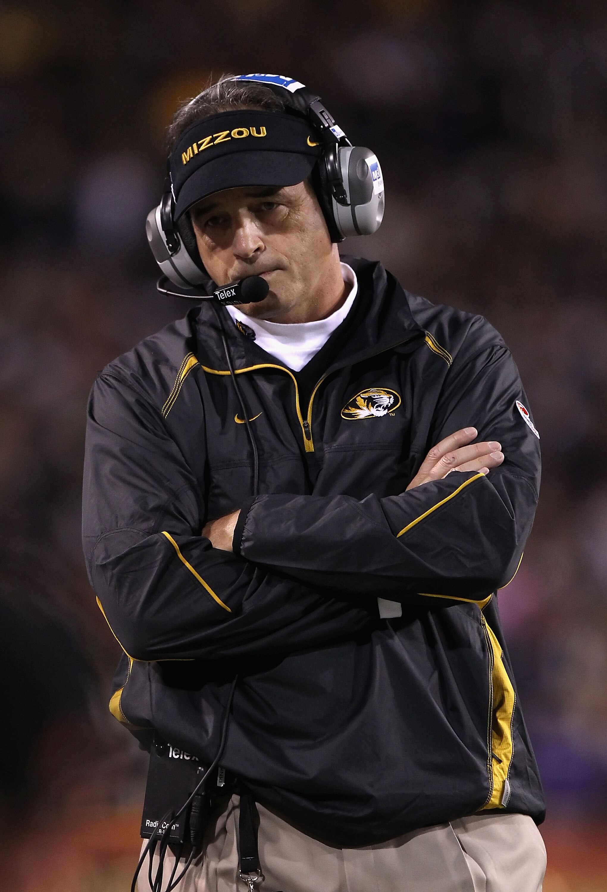 TEMPE, AZ - DECEMBER 28:  Head coach Gary Pinkel of the Missouri Tigers reacts on the sidelines during the Insight Bowl against the Iowa Hawkeyes at Sun Devil Stadium on December 28, 2010 in Tempe, Arizona.  The Hawkeyes defeated the Tigers 27-24.  (Photo