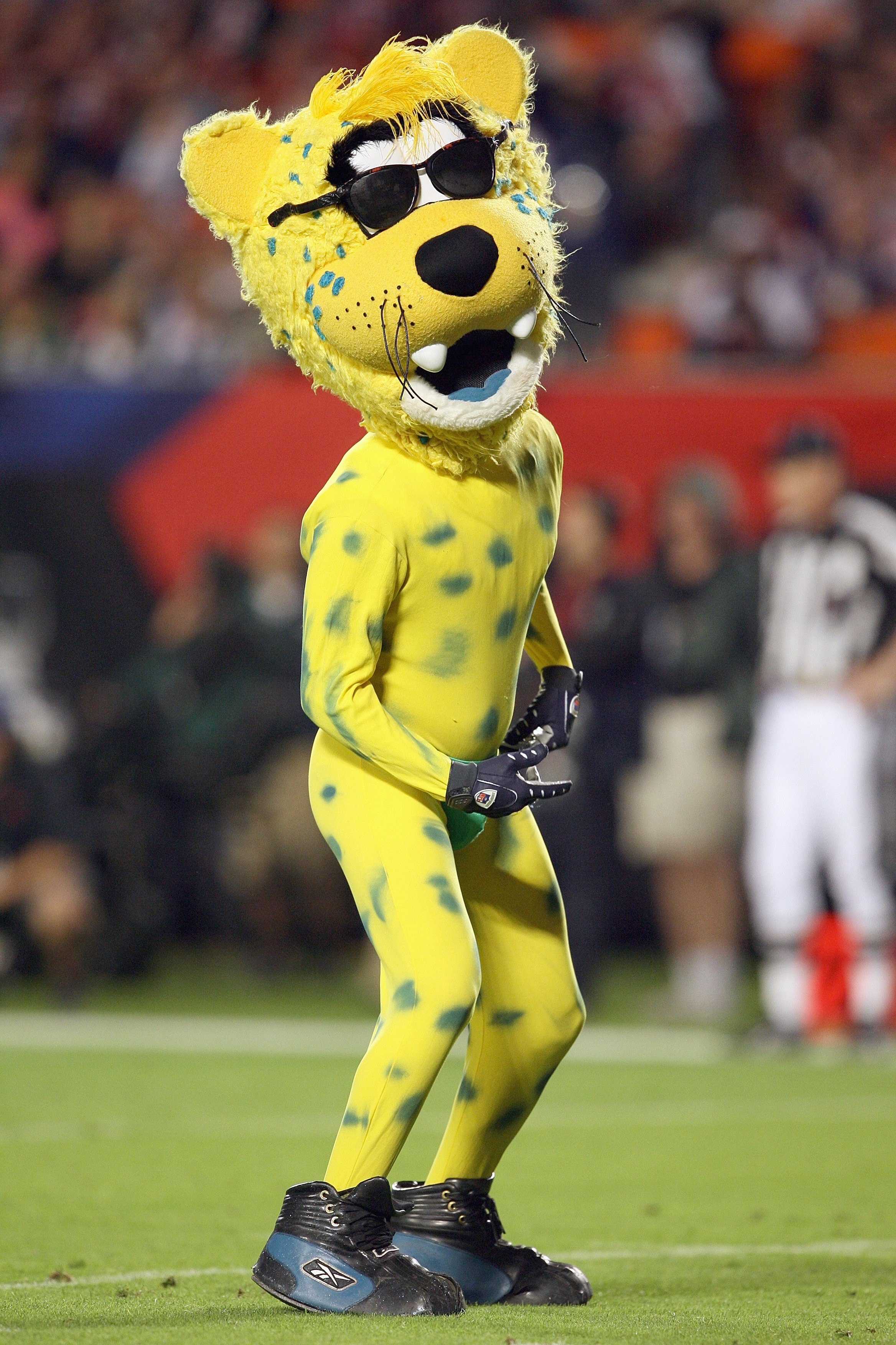 MIAMI GARDENS, FL - JANUARY 31:  Mascot Jaxson de Ville of the Jacksonville Jaguars wears a thong on the field during the 2010 AFC-NFC Pro Bowl at Sun Life Stadium on January 31, 2010 in Miami Gardens, Florida. (Photo by Doug Benc/Getty Images)