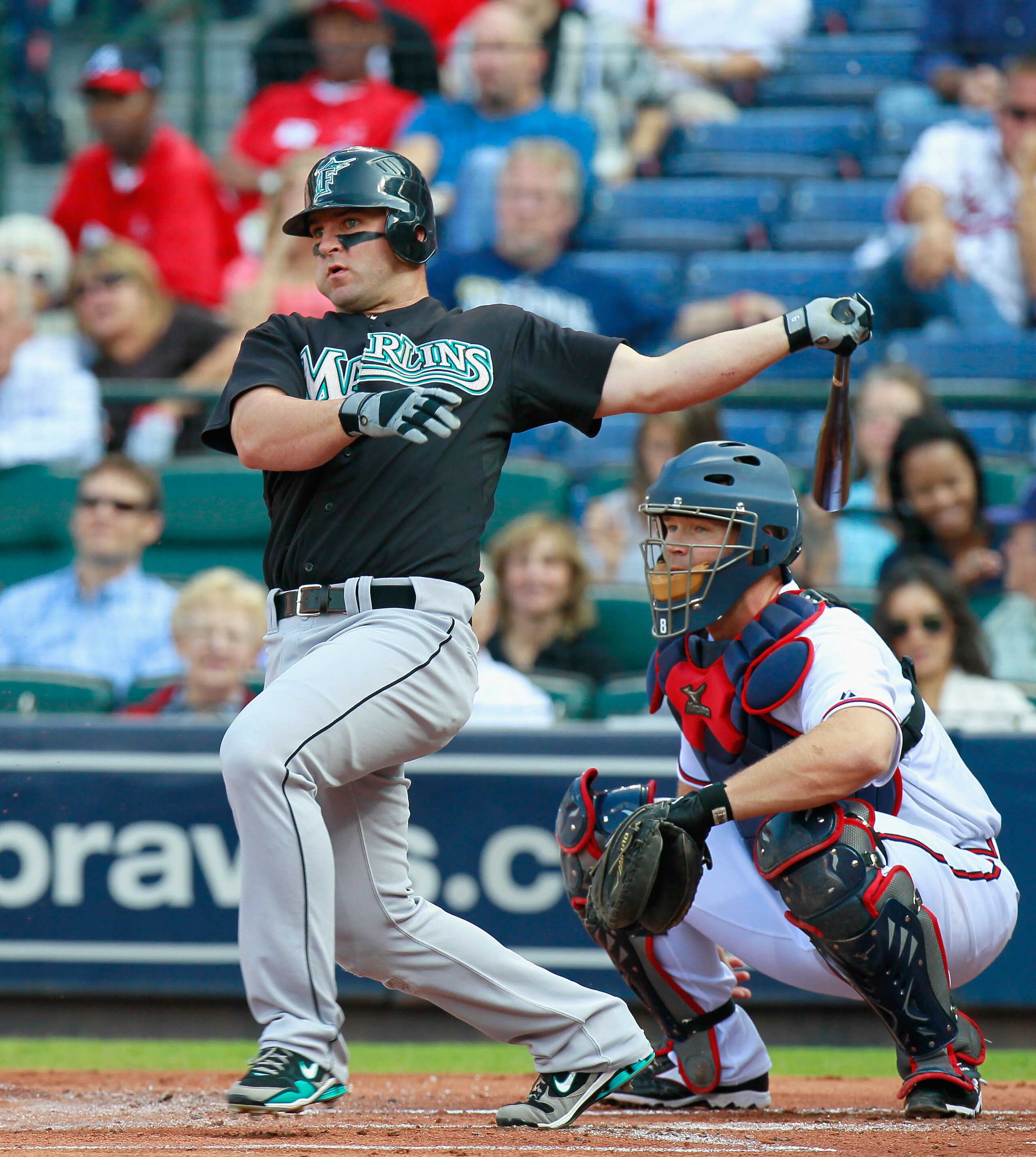 ATLANTA - SEPTEMBER 29: Dan Uggla #6 of the Florida Marlins against David Ross #8 of the Atlanta Braves at Turner Field on September 29, 2010 in Atlanta, Georgia. (Photo by Kevin C. Cox/Getty Images) ATLANTA - SEPTEMBER 29: Dan Uggla #6 of the Florida Marlins against David Ross #8 of the Atlanta Braves at Turner Field on September 29, 2010 in Atlanta, Georgia. (Photo by Kevin C. Cox/Getty Images)