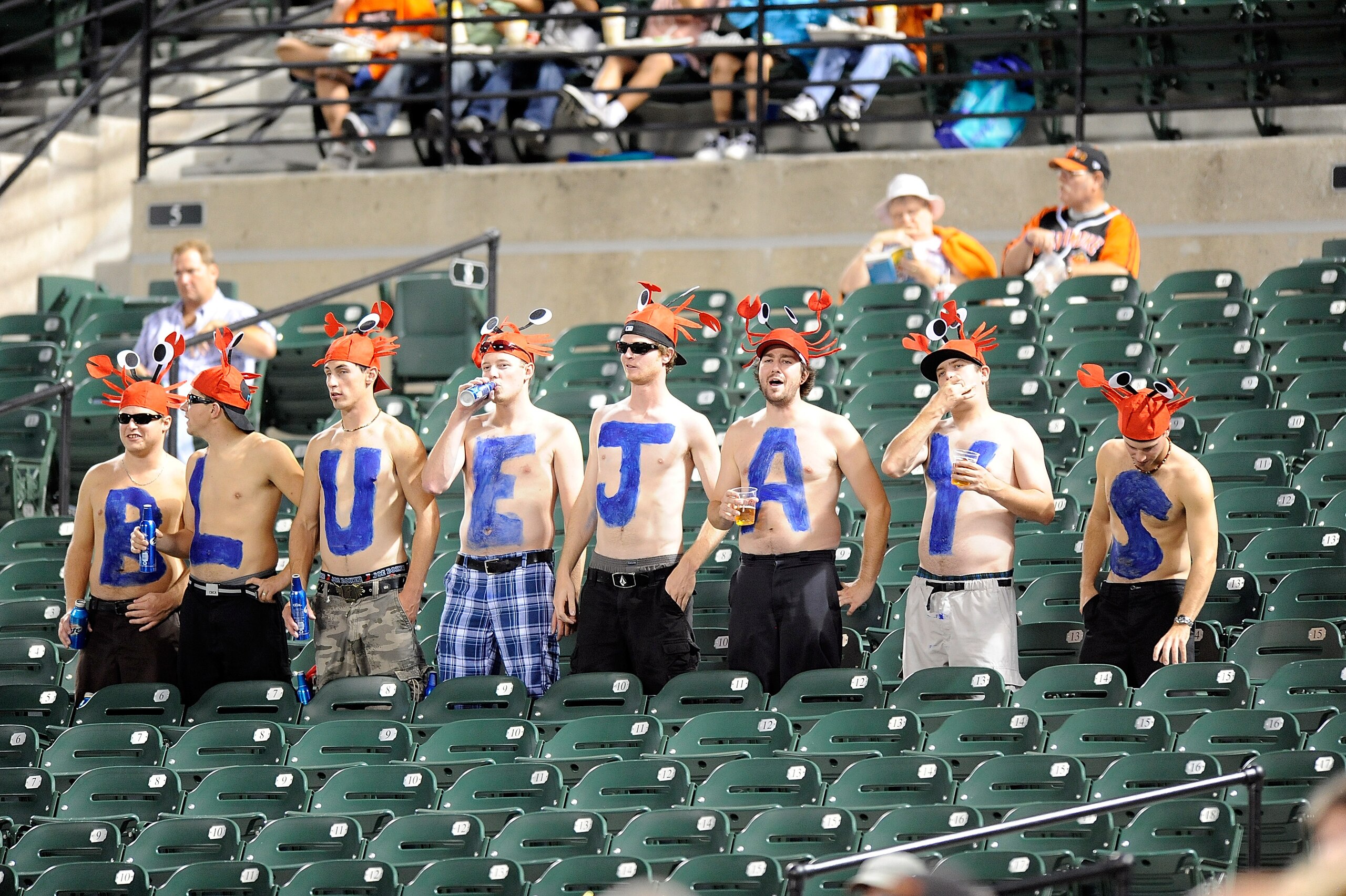 BALTIMORE - SEPTEMBER 13:  Blue Jays fans watch the game between the Toronto Blue Jays and the Baltimore Orioles at Camden Yards on September 13, 2010 in Baltimore, Maryland.  (Photo by Greg Fiume/Getty Images)