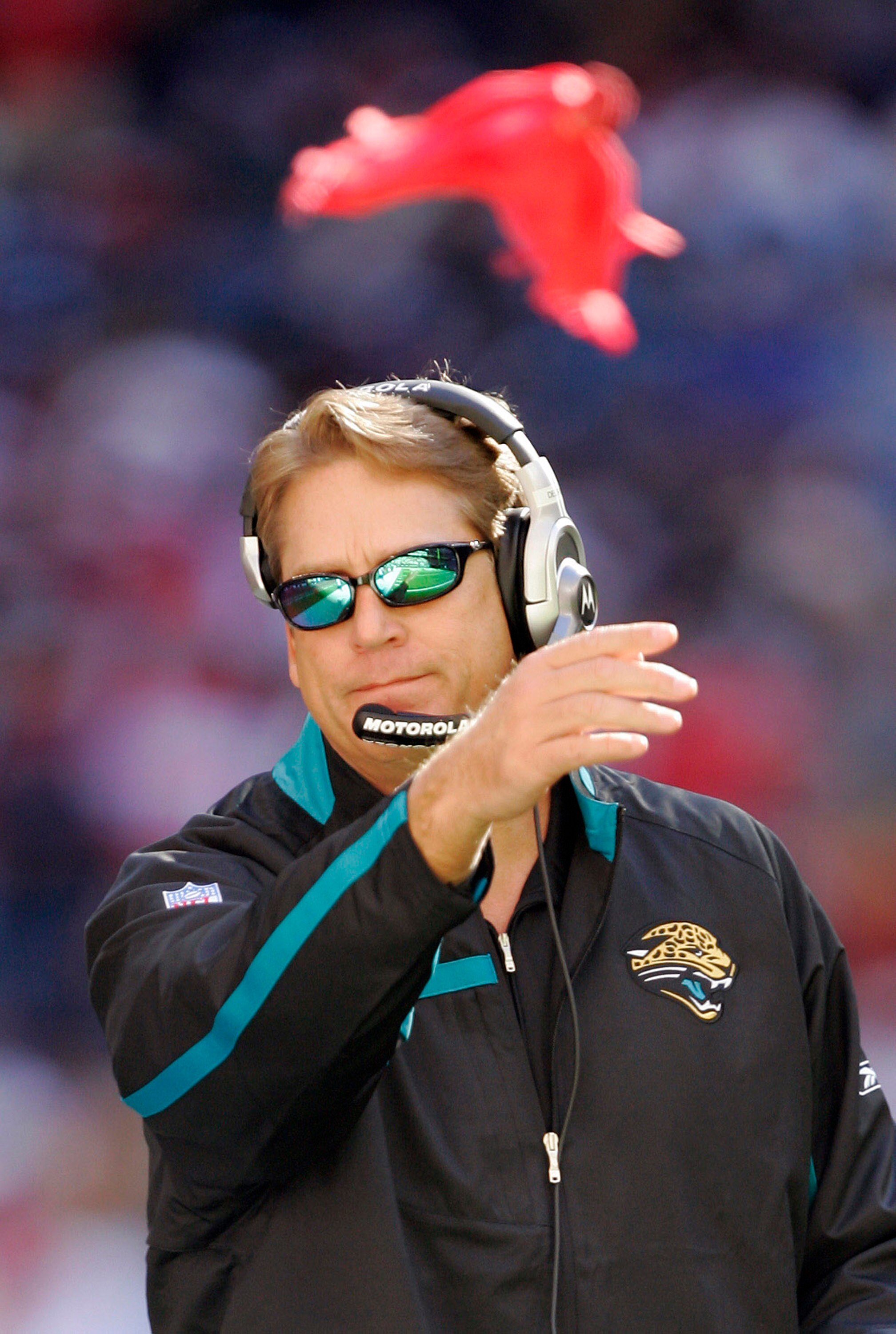 HOUSTON - DECEMBER 30:  Head coach Jack Del Rio of the Jacksonville Jaguars successfully challenges a touchdown against the Houston Texans in the fourth quarter on December 30, 2007 at Reliant Stadium in Houston, Texas.  The Texans won 42-28.  (Photo by B