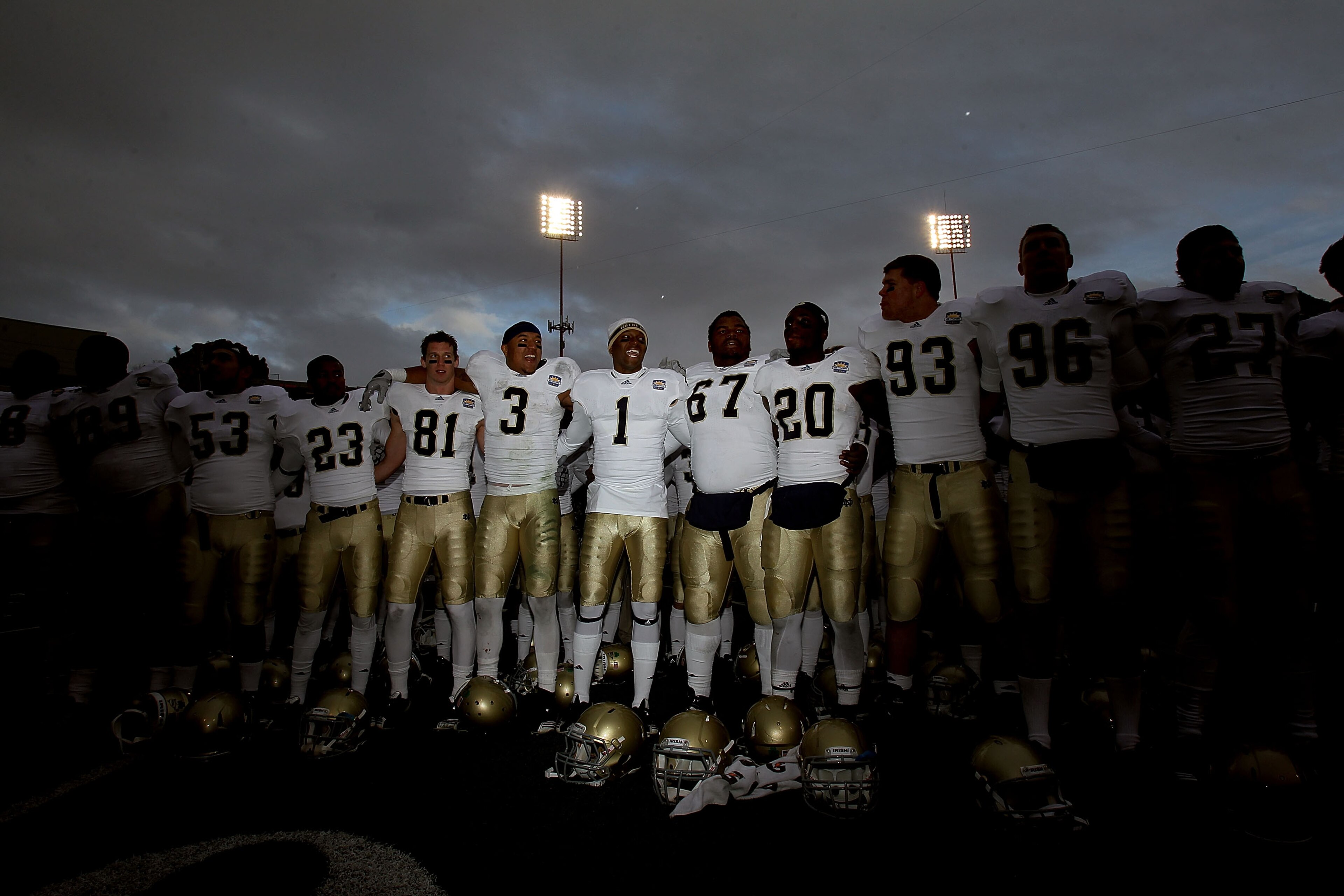 EL PASO, TX - DECEMBER 30: The Notre Dame Fighting Irish celebrate a 33-17 win against the Miami Hurricanes at Sun Bowl on December 30, 2010 in El Paso, Texas. (Photo by Ronald Martinez/Getty Images) EL PASO, TX - DECEMBER 30: The Notre Dame Fighting Irish celebrate a 33-17 win against the Miami Hurricanes at Sun Bowl on December 30, 2010 in El Paso, Texas. (Photo by Ronald Martinez/Getty Images)