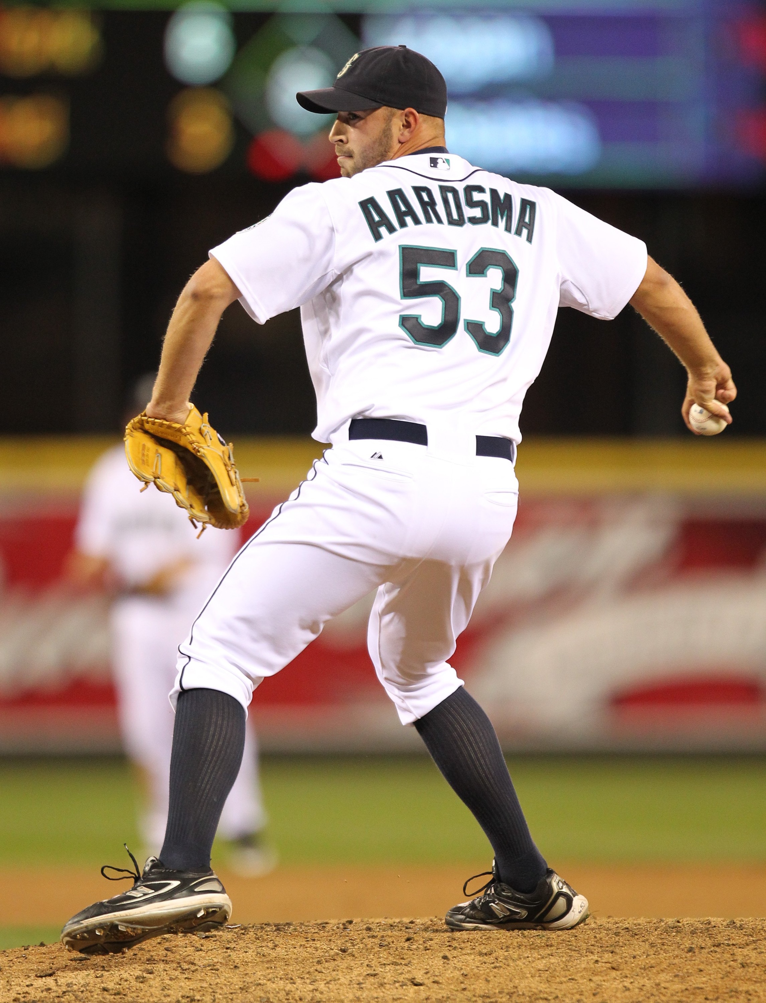 SEATTLE - APRIL 20:  Closing pitcher David Aardsma #53 of the Seattle Mariners pitches against the Baltimore Orioles at Safeco Field on April 20, 2010 in Seattle, Washington. (Photo by Otto Greule Jr/Getty Images)