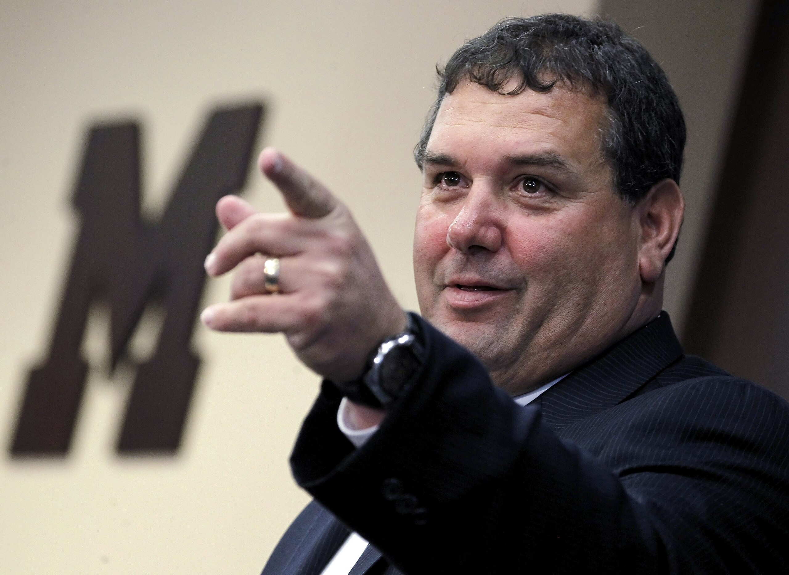 ANN ARBOR, MI - JANUARY 12:  New University of Michigan head football coach Brady Hoke speaks during his introductory press confrence at the Junge Family Champions Center on January 12, 2011 in Ann Arbor, Michigan.  (Photo by Gregory Shamus/Getty Images)