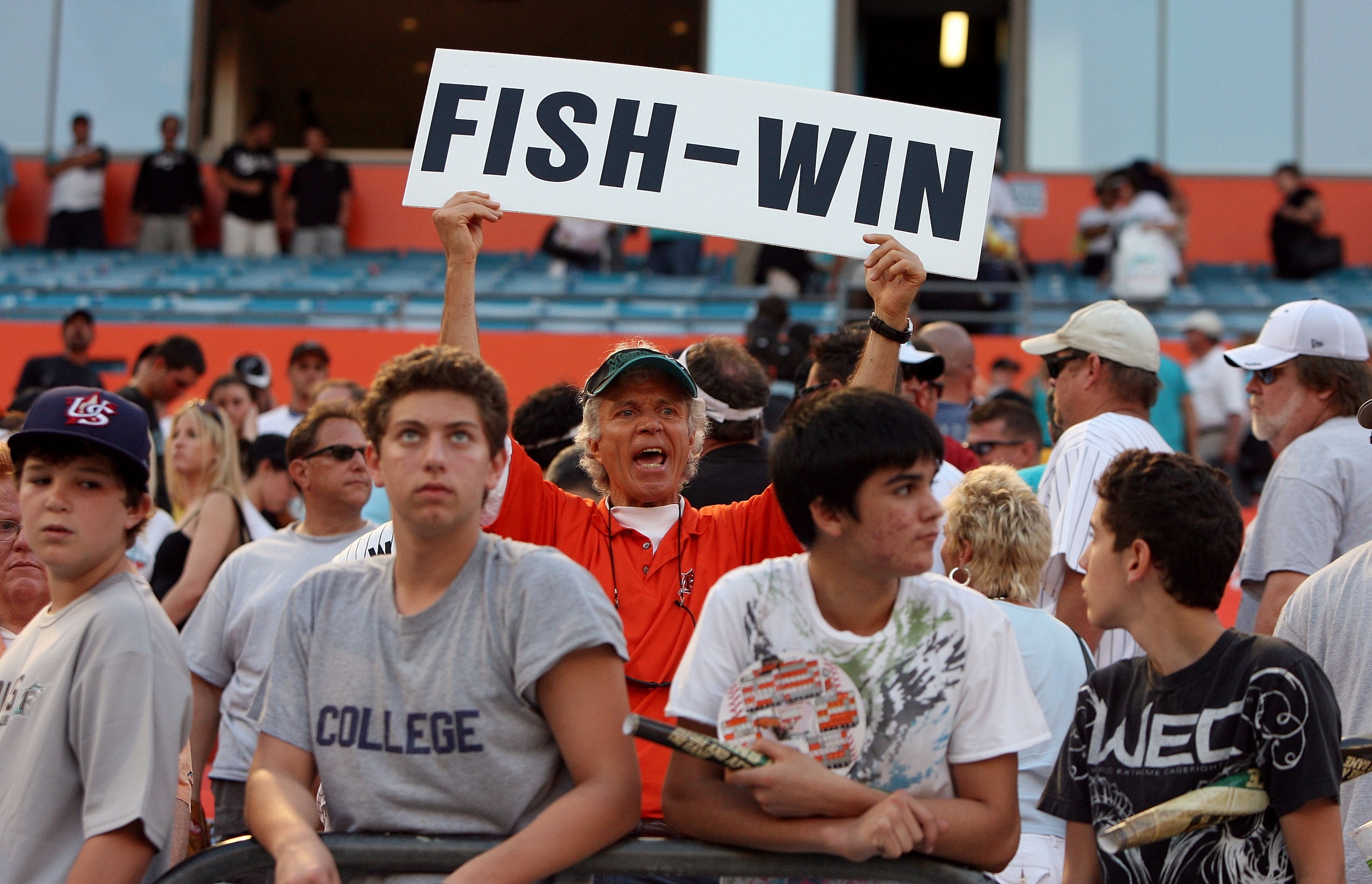MIAMI - APRIL 06:  A Marlin fans shows his support after the Washington Nationals were defeated by the Florida Marlins on opening day at Dolphin Stadium on April 6, 2009 in Miami, Florida. The Marlins defeated the Nationals 12-5.  (Photo by Doug Benc/Gett