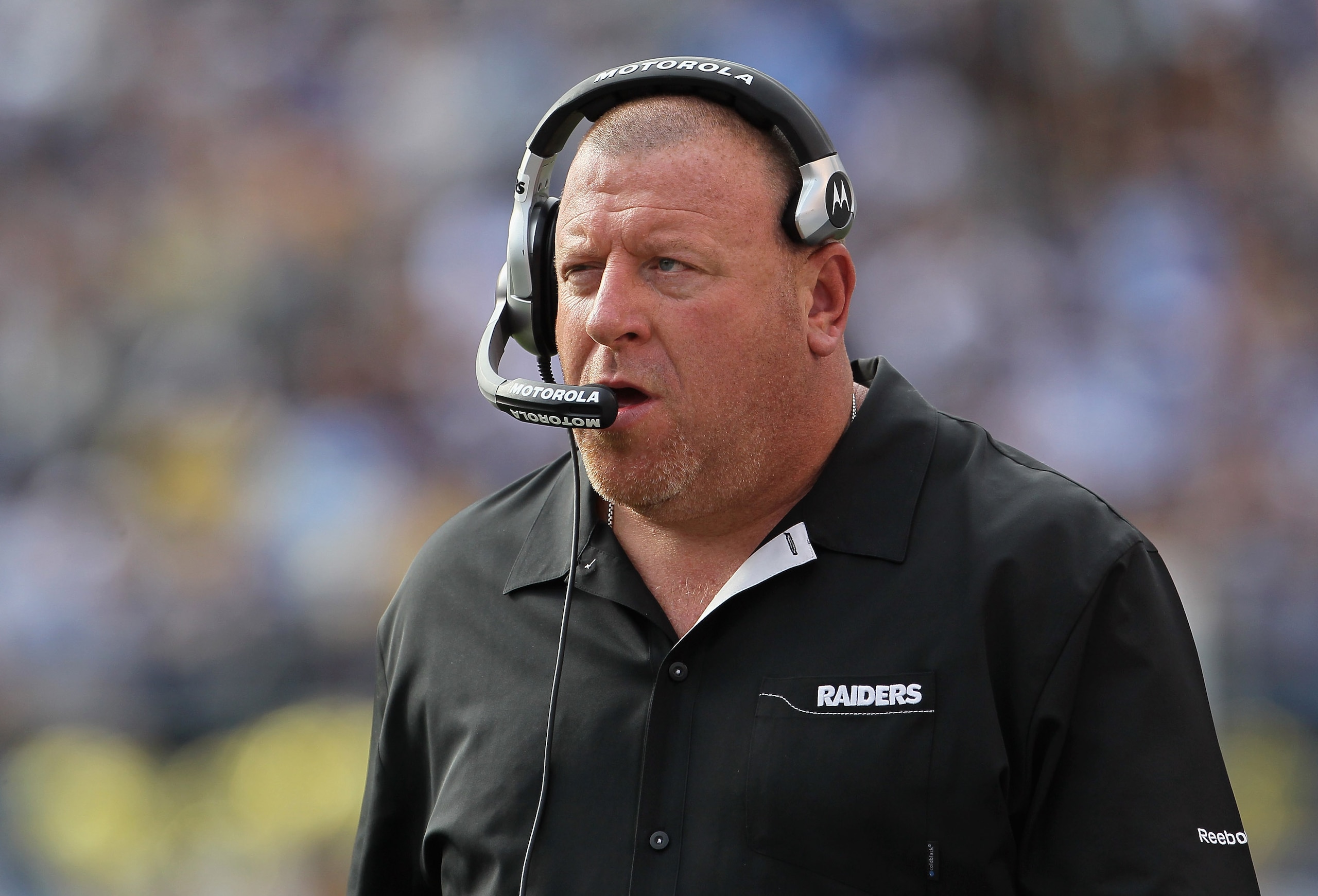SAN DIEGO - DECEMBER 05: Oakland Raiders head coach Tom Cable looks on from the sideline against the San Diego Chargers at Qualcomm Stadium on December 5, 2010 in San Diego, California. The Raiders defeated the Chargers 28-13. (Photo by Jeff Gross/Getty SAN DIEGO - DECEMBER 05: Oakland Raiders head coach Tom Cable looks on from the sideline against the San Diego Chargers at Qualcomm Stadium on December 5, 2010 in San Diego, California. The Raiders defeated the Chargers 28-13. (Photo by Jeff Gross/Getty