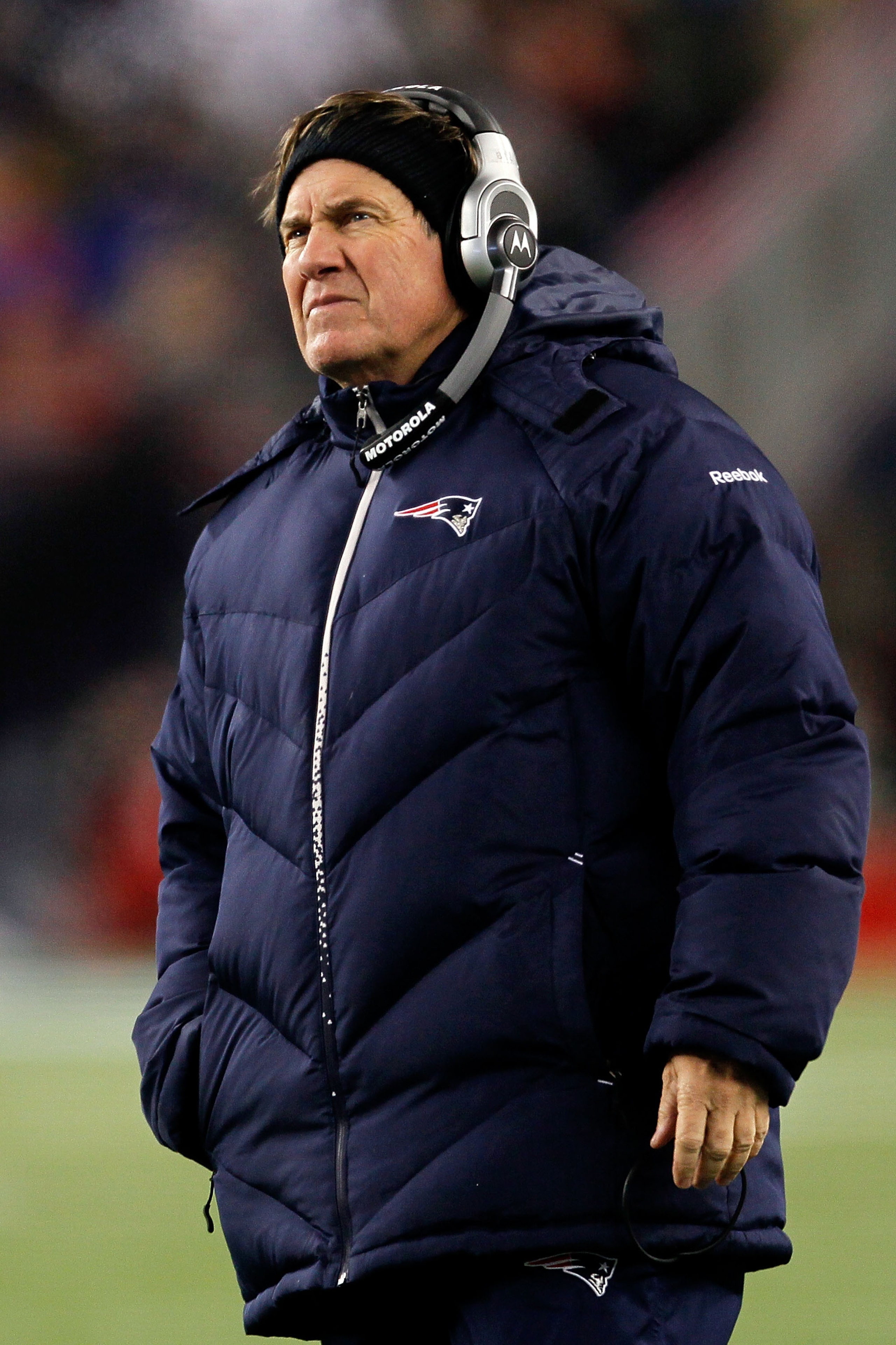 FOXBORO, MA - DECEMBER 06: Head coach Bill Belichick of the New England Patriots looks on in the first half against the New York Jets at Gillette Stadium on December 6, 2010 in Foxboro, Massachusetts. (Photo by Jim Rogash/Getty Images) FOXBORO, MA - DECEMBER 06: Head coach Bill Belichick of the New England Patriots looks on in the first half against the New York Jets at Gillette Stadium on December 6, 2010 in Foxboro, Massachusetts. (Photo by Jim Rogash/Getty Images)