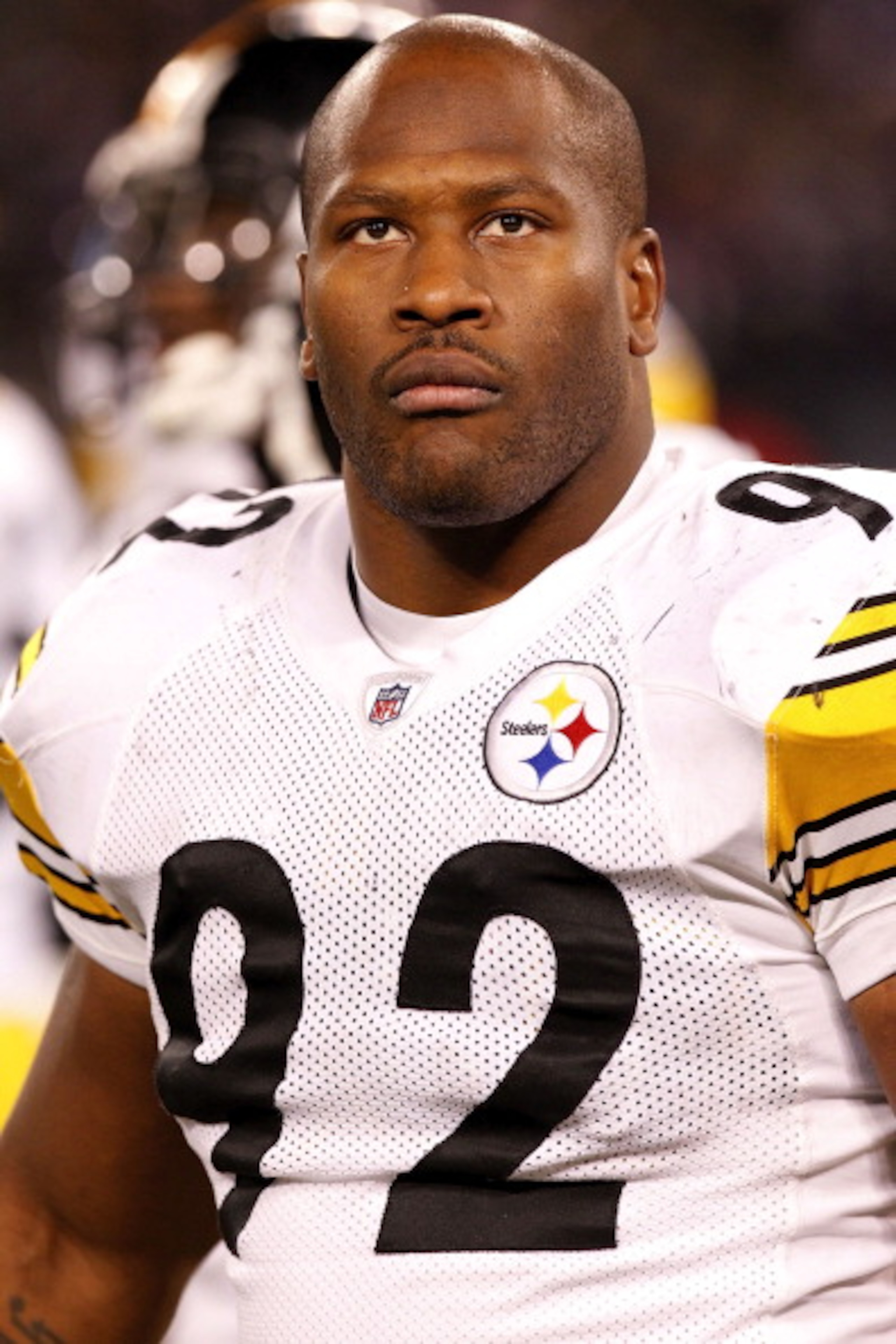 BALTIMORE, MD - DECEMBER 05:  James Harrison #92 of the Pittsburgh Steelers watches from the sidelines against the Baltimore Ravens at M&T Bank Stadium on December 5, 2010 in Baltimore, Maryland.  (Photo by Geoff Burke/Getty Images)