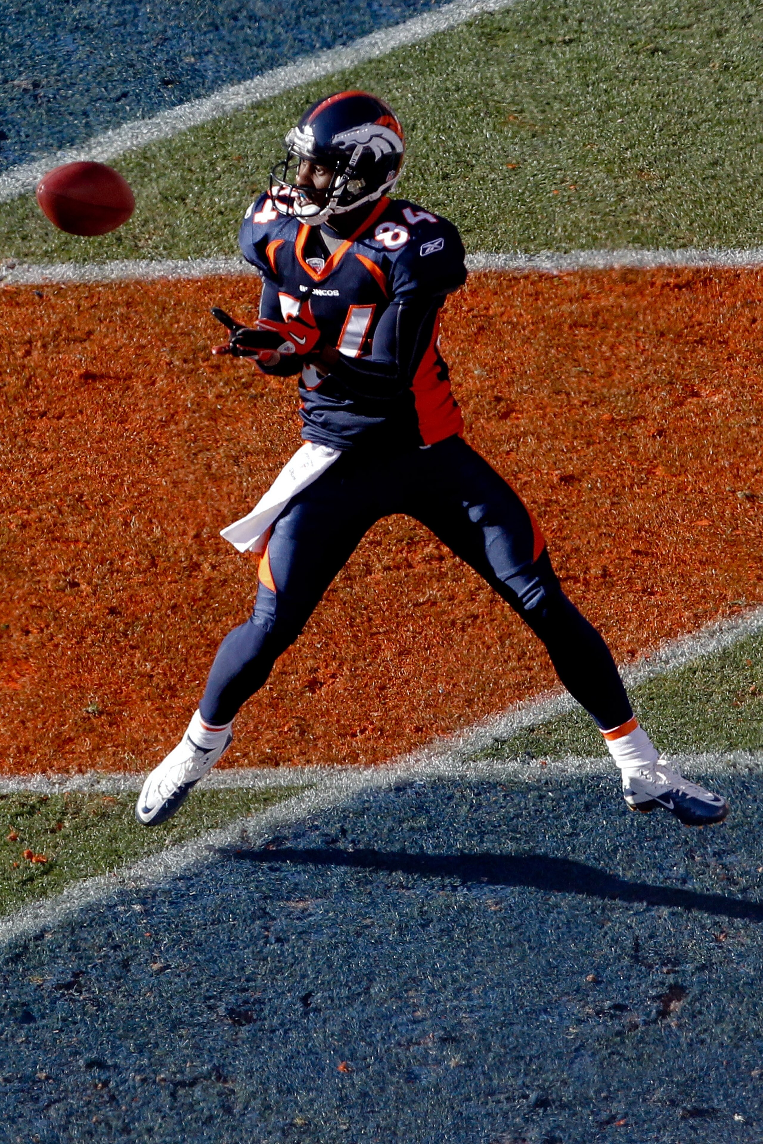DENVER, CO - JANUARY 2: Wide receiver Brandon Lloyd #84 of the Denver Broncos makes a touchdown reception against the San Diego Chargers during the first quarter at INVESCO Field at Mile High on January 2, 2011 in Denver, Colorado. (Photo by Justin Edmon DENVER, CO - JANUARY 2: Wide receiver Brandon Lloyd #84 of the Denver Broncos makes a touchdown reception against the San Diego Chargers during the first quarter at INVESCO Field at Mile High on January 2, 2011 in Denver, Colorado. (Photo by Justin Edmon