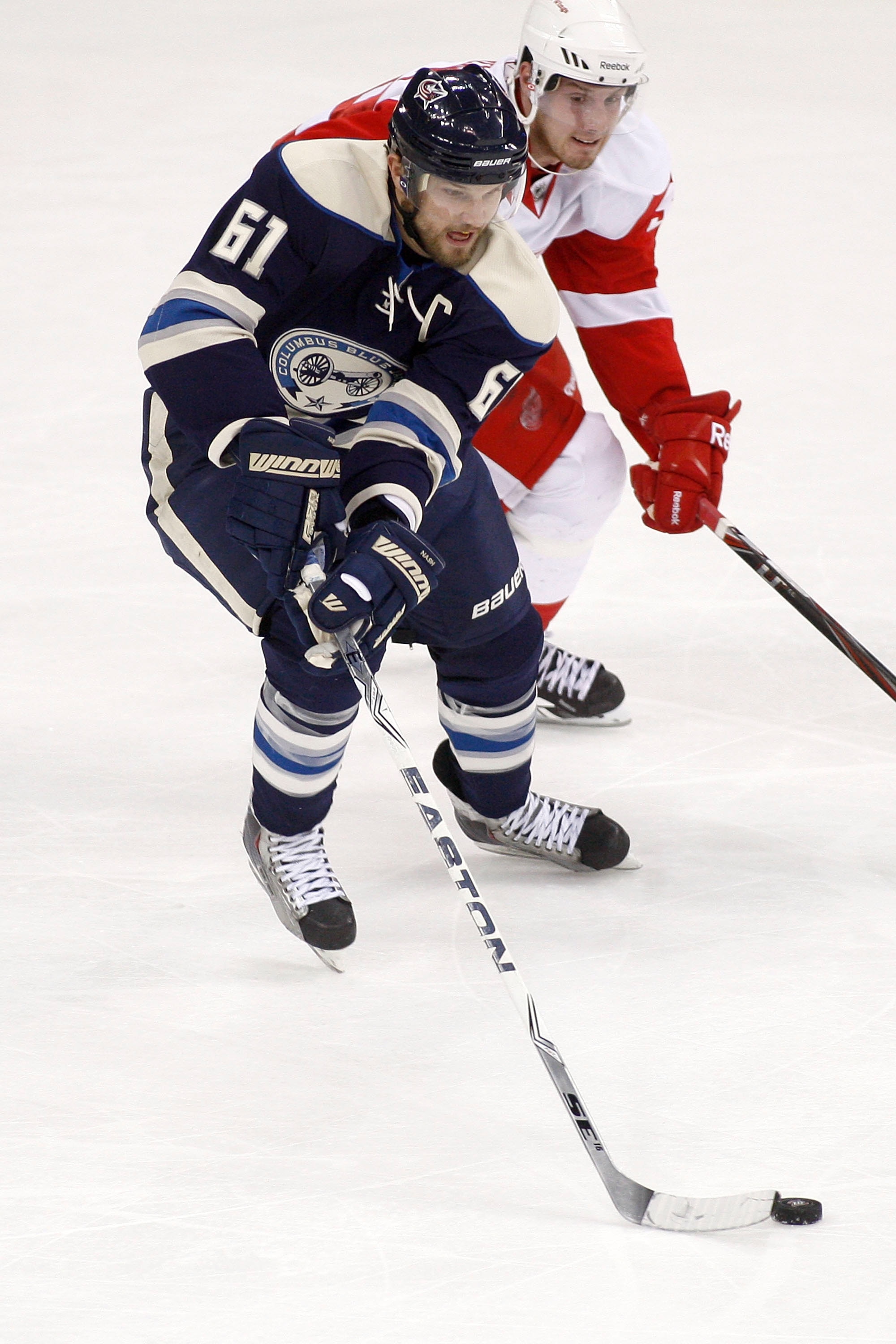 COLUMBUS, OH - JANUARY 14:  Rick Nash #61 of the Columbus Blue Jackets skates up ice against the Detroit Red Wings on January 14, 2011 at Nationwide Arena in Columbus, Ohio. (Photo by John Grieshop/Getty Images)