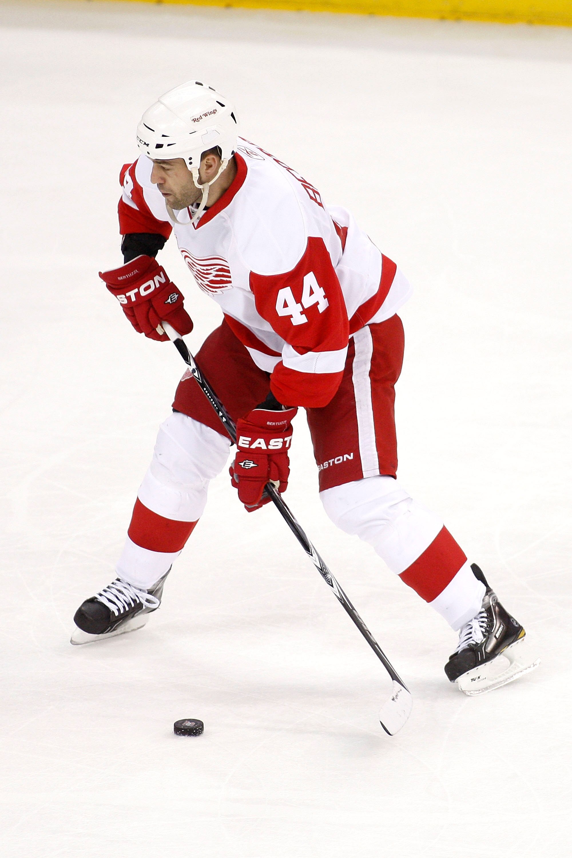 COLUMBUS, OH - JANUARY 14:  Todd Bertuzzi #44 of the Detroit Red Wings shoots the puck during a game against the Columbus Blue Jackets on January 14, 2011 at Nationwide Arena in Columbus, Ohio. Columbus defeated Detroit 3-2 in a shootout. (Photo by John G