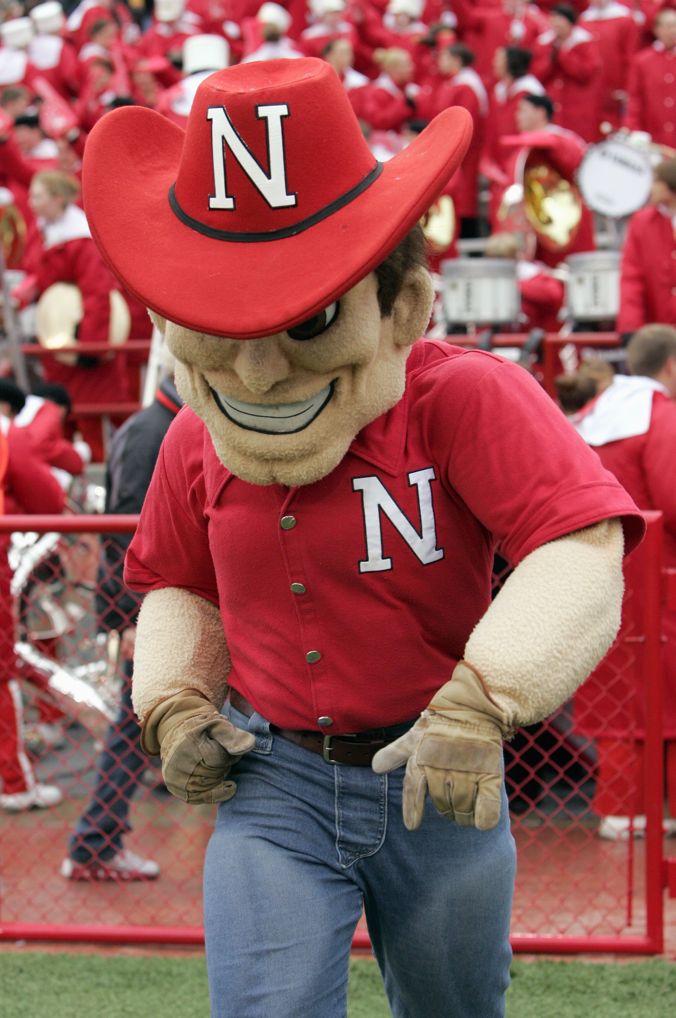 LINCOLN, NE - SEPTEMBER 21: The Mascot of the Nebraska Cornhuskers walks on the field before the game against the Texas Longhorns on October 21, 2006 at Memorial Stadium in Lincoln, Nebraska. (Photo by Brian Bahr/Getty Images)