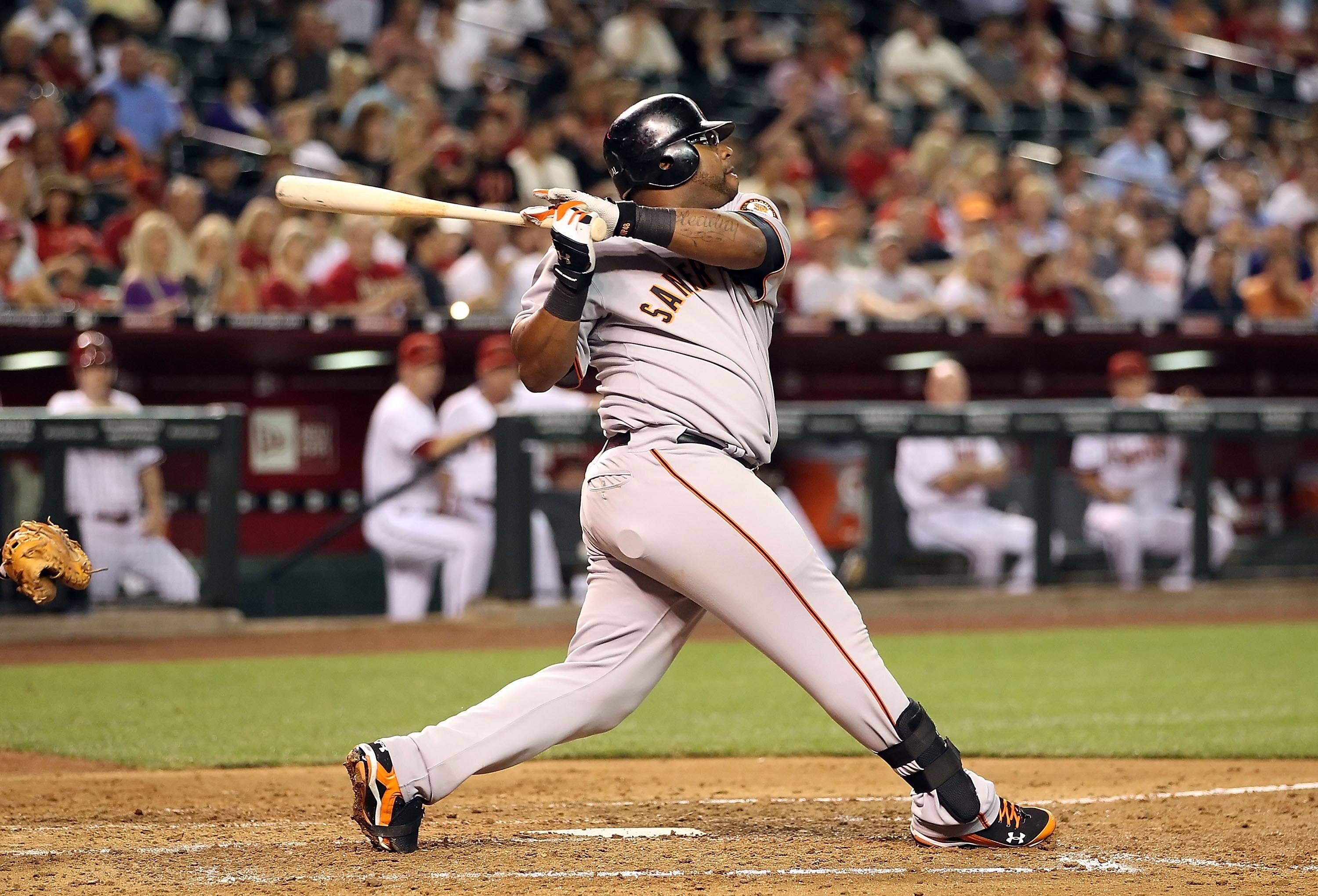 PHOENIX - MAY 20:  Pablo Sandoval #48 of the San Francisco Giants bats against the Arizona Diamondbacks during the Major League Baseball game at Chase Field on May 20, 2010 in Phoenix, Arizona.   The Diamondbacks defeated the Giants 8-7.  (Photo by Christ