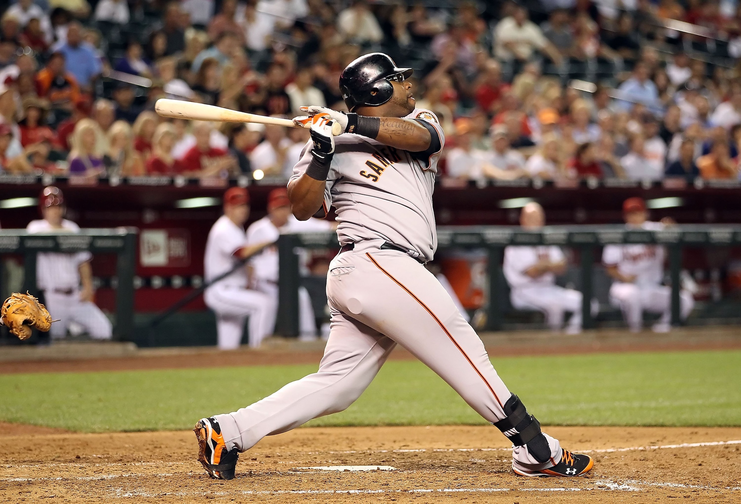 PHOENIX - MAY 20:  Pablo Sandoval #48 of the San Francisco Giants bats against the Arizona Diamondbacks during the Major League Baseball game at Chase Field on May 20, 2010 in Phoenix, Arizona.   The Diamondbacks defeated the Giants 8-7.  (Photo by Christ