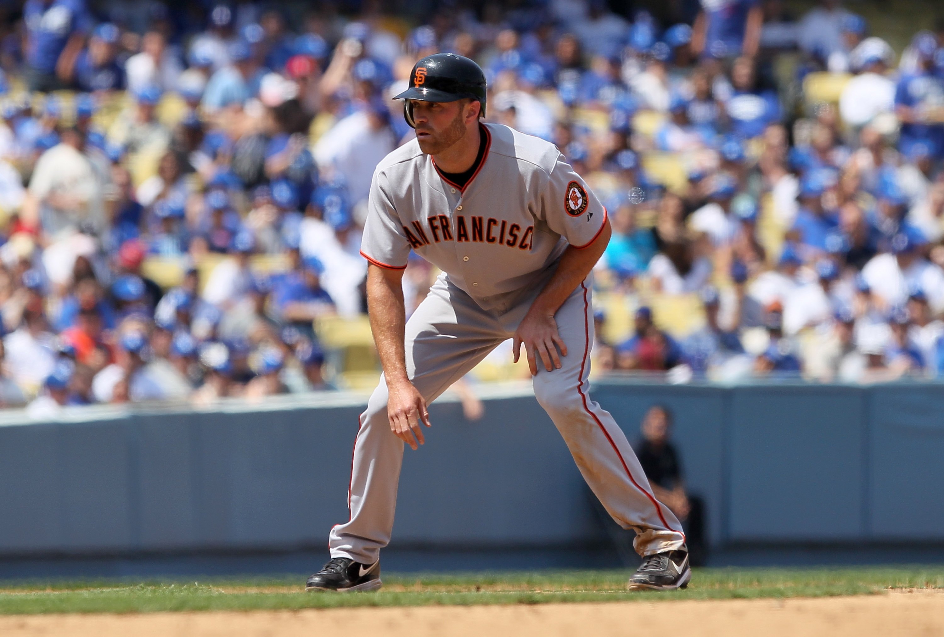 LOS ANGELES, CA - APRIL 18:  Nate Schierholtz #12 of the San Francisco Giants plays against the Los Angeles Dodgers at Dodger Stadium on April 18, 2010 in Los Angeles, California. The Dodgers defeated the Giants 2-1.  (Photo by Jeff Gross/Getty Images)