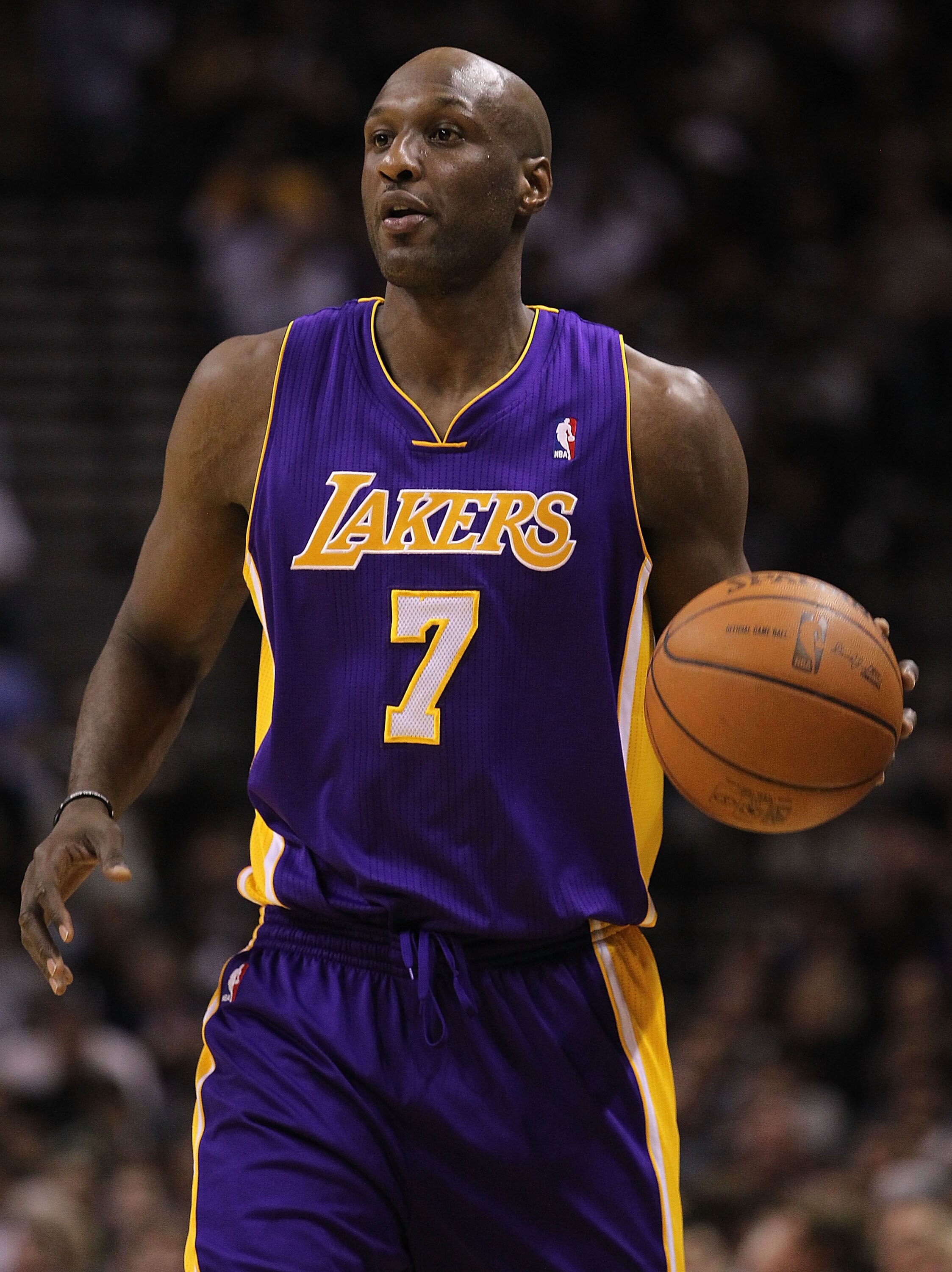 SAN ANTONIO, TX - DECEMBER 28:  Forward Lamar Odom #7 of the Los Angeles Lakers at AT&T Center on December 28, 2010 in San Antonio, Texas.  NOTE TO USER: User expressly acknowledges and agrees that, by downloading and/or using this photograph, user is con