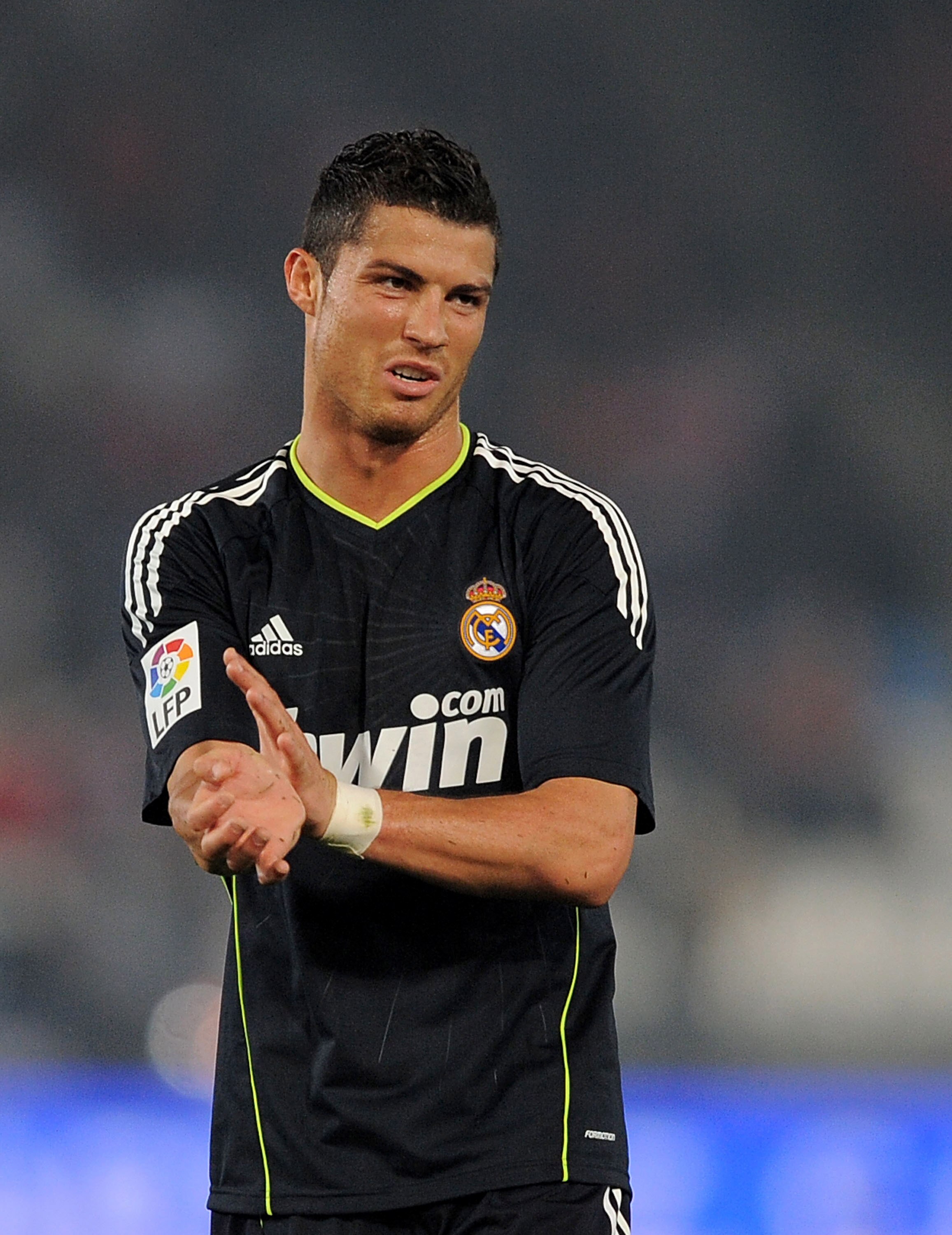 ALMERIA, SPAIN - JANUARY 16:  Cristiano Ronaldo of Real Madrid reacts during the La Liga match between UD Almeria and Real Madrid at Estadio del Mediterraneo on January 16, 2011 in Almeria, Spain.  (Photo by Denis Doyle/Getty Images)