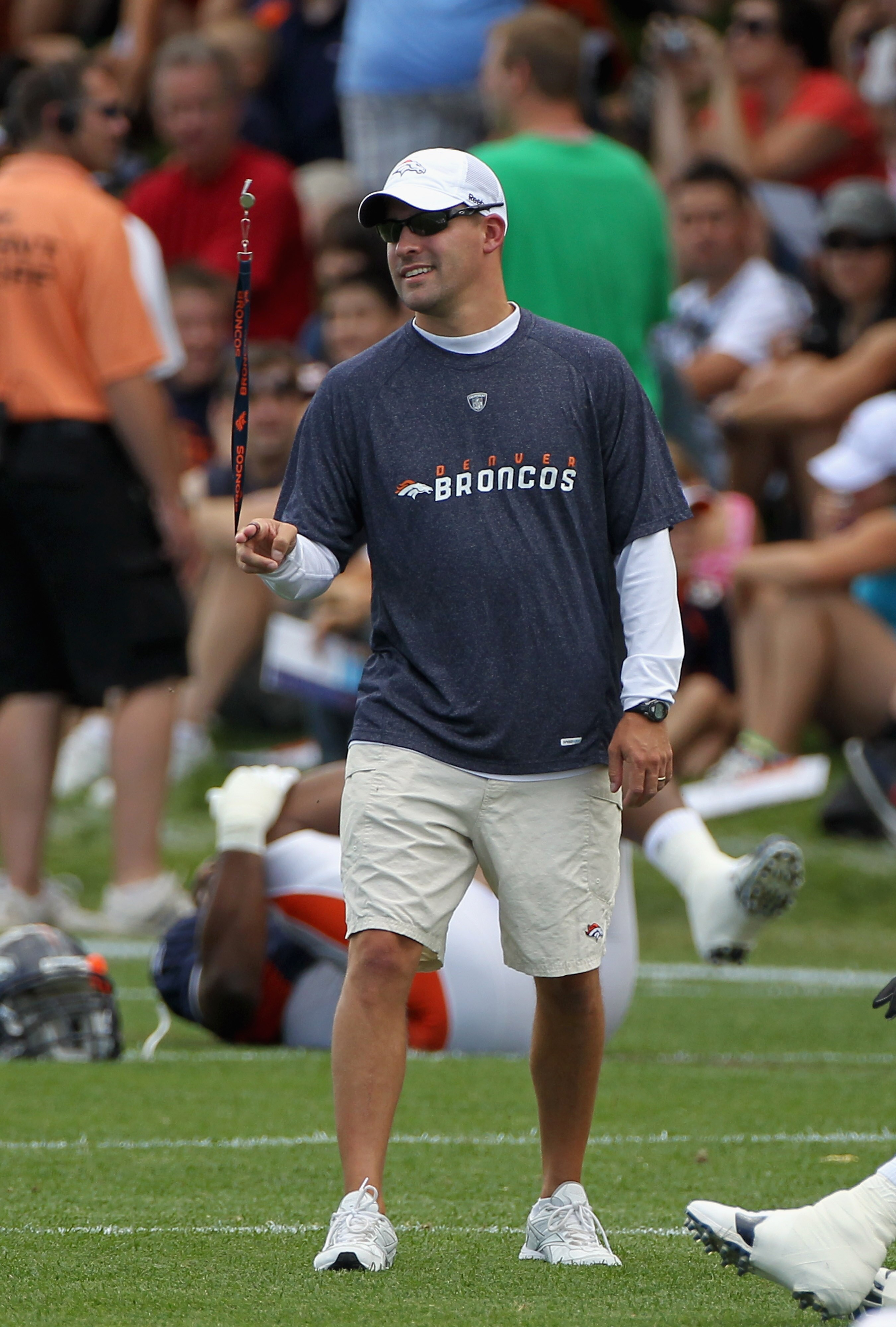ENGLEWOOD, CO - AUGUST 05:  Head coach Josh McDaniels of the Denver Bronocs surveys practice at training camp at Dove Valley on August 5, 2010 in Englewood, Colorado.  (Photo by Doug Pensinger/Getty Images)