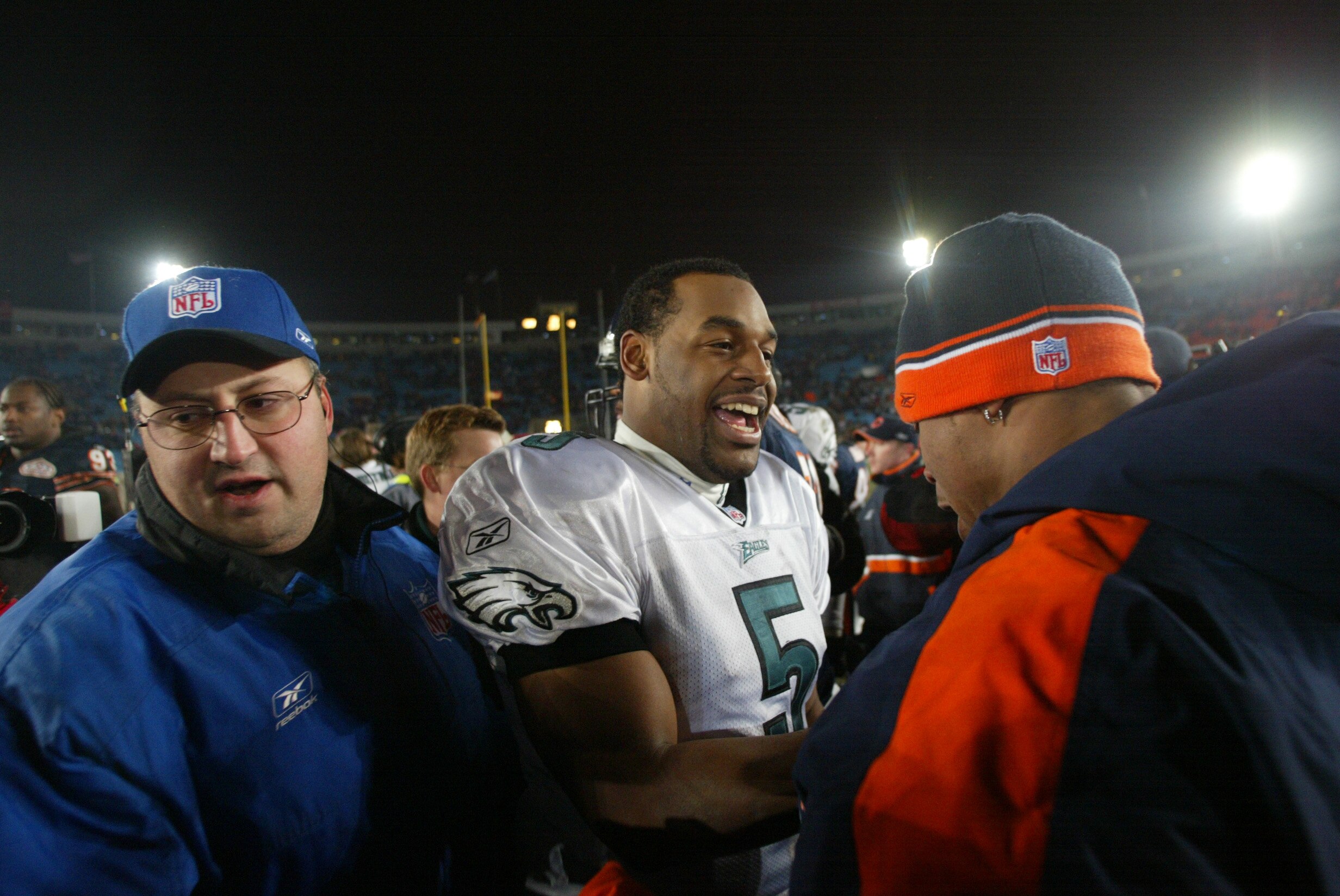 19 Jan 2002:  Quarterback Donovan McNabb #5 of the Philadelphia Eagles celebrates winning over the Chicago Bears in the NFC Divisional Playoff at Soldier Field in Chicago, Illinois. Eagles win 33-19 over the Bears. DIGITAL IMAGE Mandatory Credit: Jed Jaco