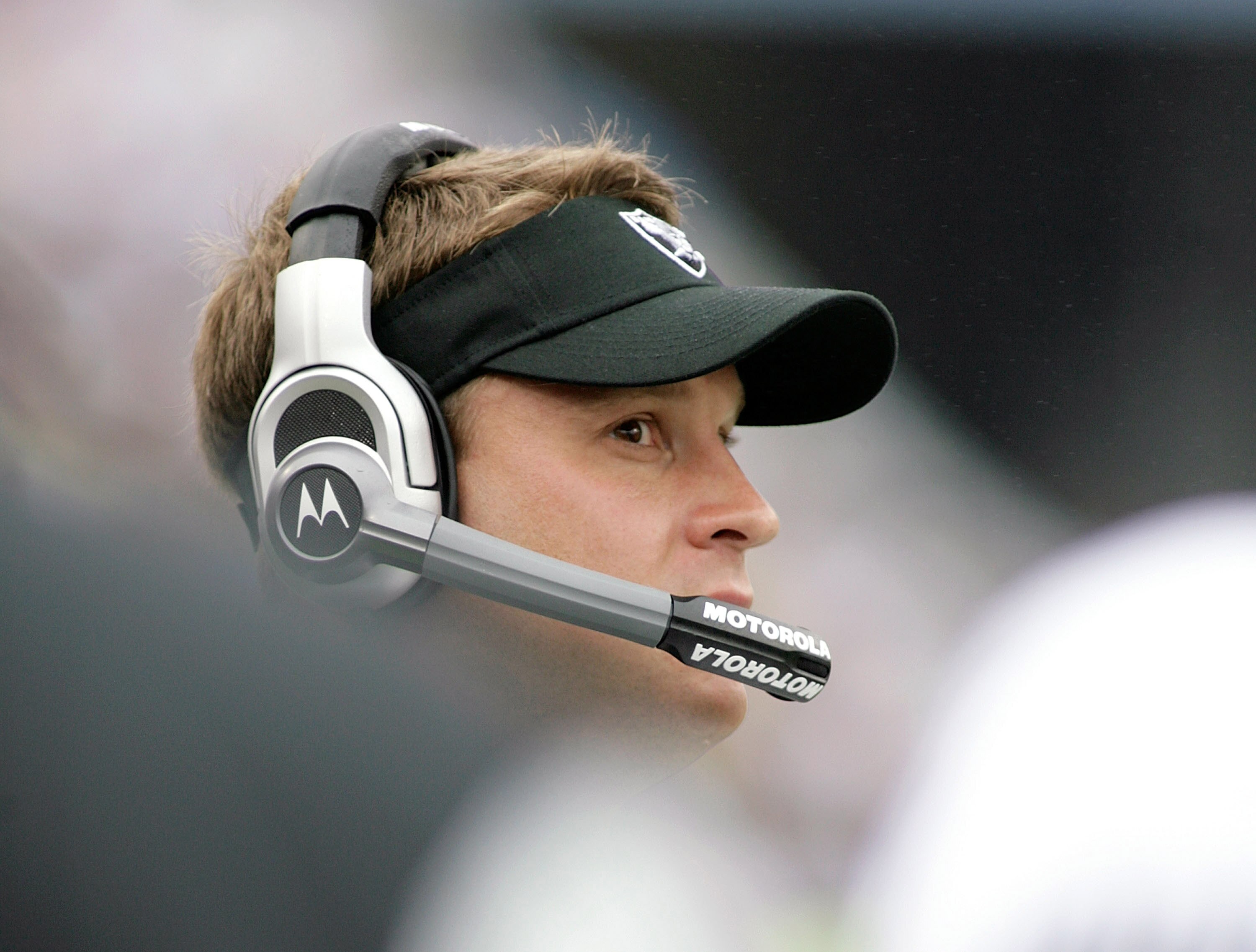 ORCHARD PARK, NY - SEPTEMBER 21: Lane Kiffin, head coach of the Oakland Raiders watches from the sideline against the Buffalo Bills  on September 21, 2008 at Ralph Wilson Stadium in Orchard Park, New York. Buffalo won 24-23.  (Photo by Rick Stewart/Getty