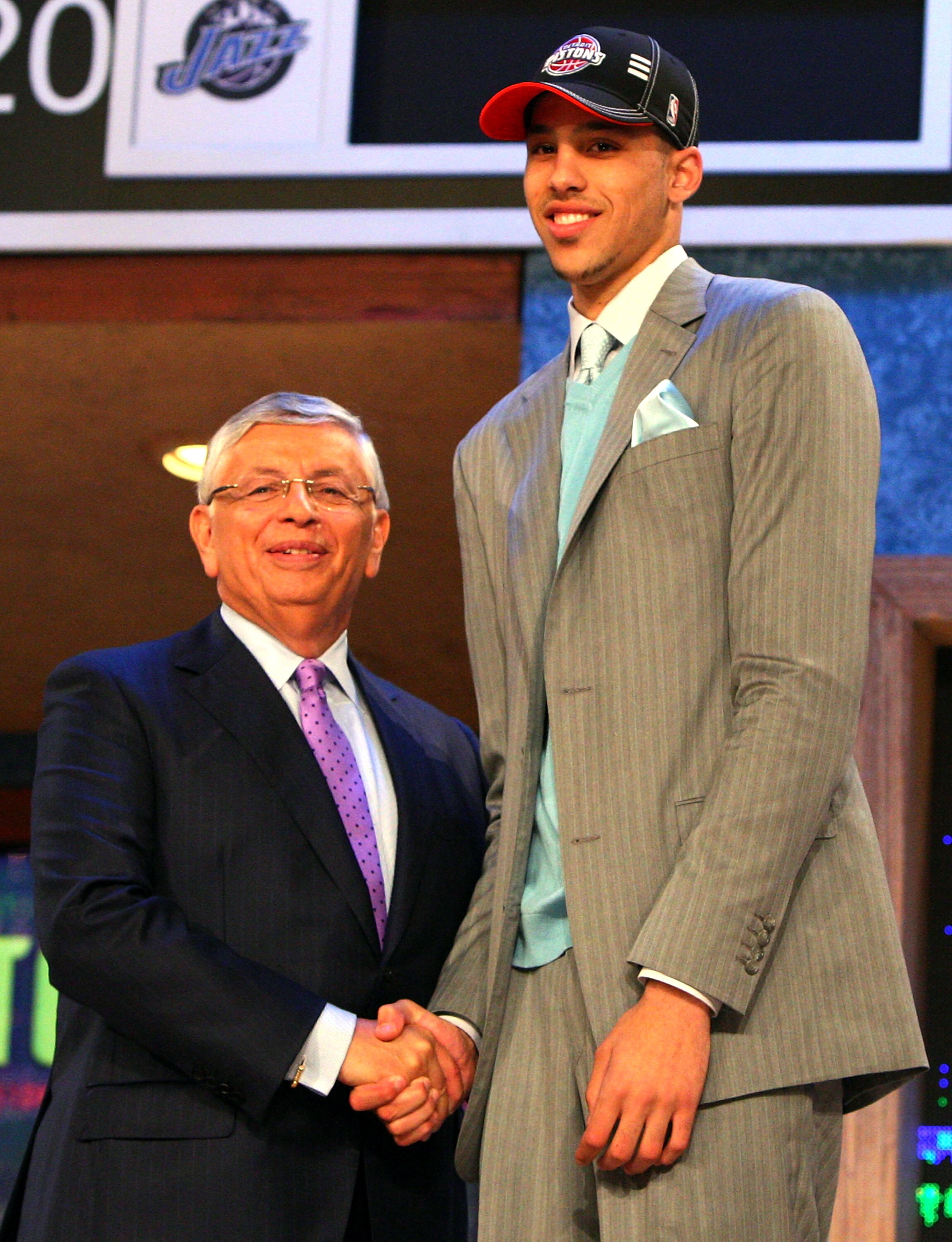 NEW YORK - JUNE 25:  NBA Commissioner David Stern poses for a photograph with the fifteenth overall draft pick by the Detroit Pistons,  Austin Daye during the 2009 NBA Draft at the Wamu Theatre at Madison Square Garden June 25, 2009 in New York City. NOTE