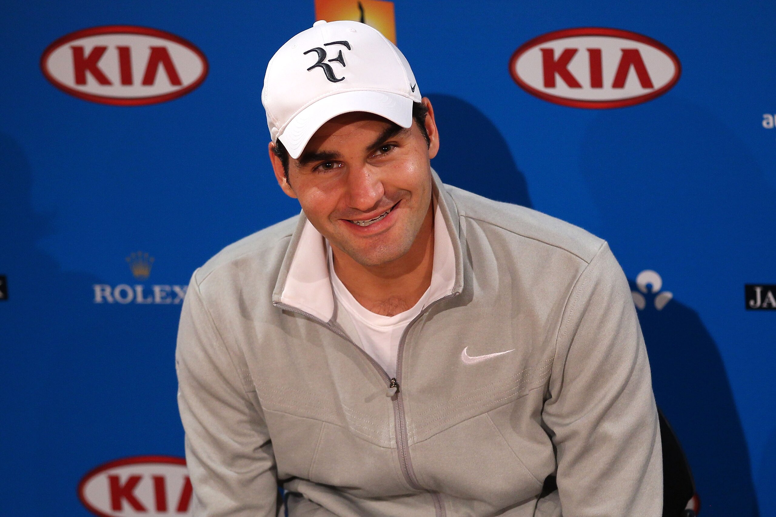 MELBOURNE, AUSTRALIA - JANUARY 17: Roger Federer of Switzerland speaks at a press conference after his first round win against Lukas Lacko of Slovakia during day one of the 2011 Australian Open at Melbourne Park on January 17, 2011 in Melbourne, Australi MELBOURNE, AUSTRALIA - JANUARY 17: Roger Federer of Switzerland speaks at a press conference after his first round win against Lukas Lacko of Slovakia during day one of the 2011 Australian Open at Melbourne Park on January 17, 2011 in Melbourne, Australi