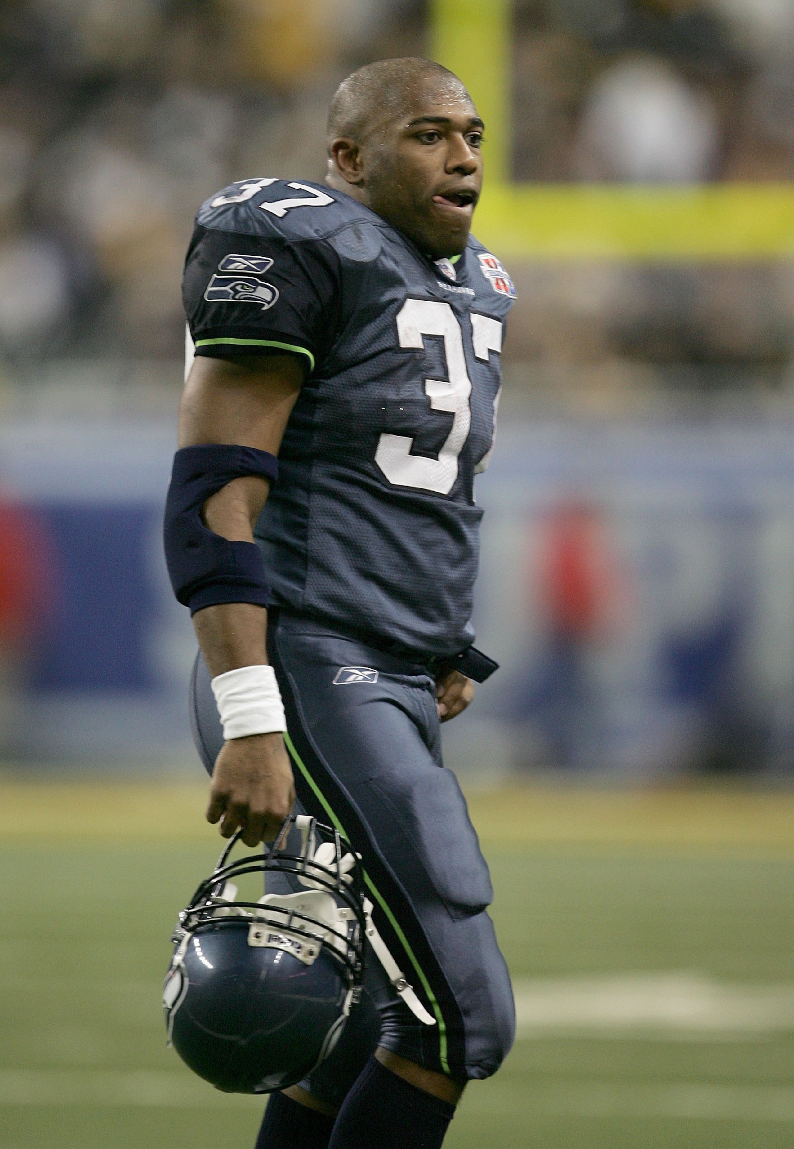 DETROIT - FEBRUARY 05: Running back Shaun Alexander #37 of the Seattle Seahawks walks off the field in the first half while taking on the Pittsburgh Stelers in Super Bowl XL at Ford Field on February 5, 2006 in Detroit, Michigan.The Steelers defeated the