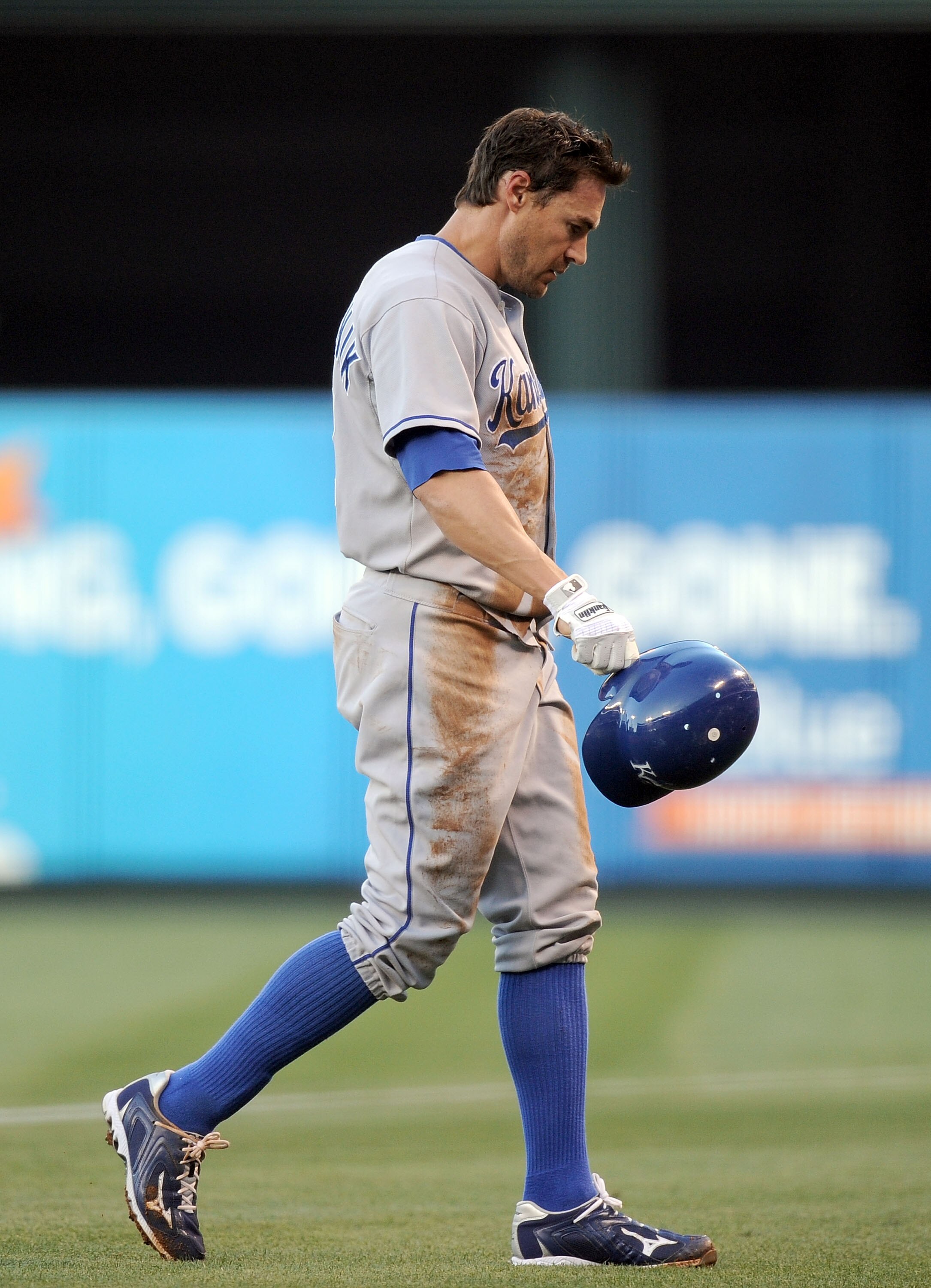 ANAHEIM, CA - JULY 02: Scott Podsednik #22 of the Kansas City Royals leaves the field after he is doubled off second base against the Los Angeles Angels during the first inning at Angel Stadium on July 2, 2010 in Anaheim, California. (Photo by Harry How ANAHEIM, CA - JULY 02: Scott Podsednik #22 of the Kansas City Royals leaves the field after he is doubled off second base against the Los Angeles Angels during the first inning at Angel Stadium on July 2, 2010 in Anaheim, California. (Photo by Harry How