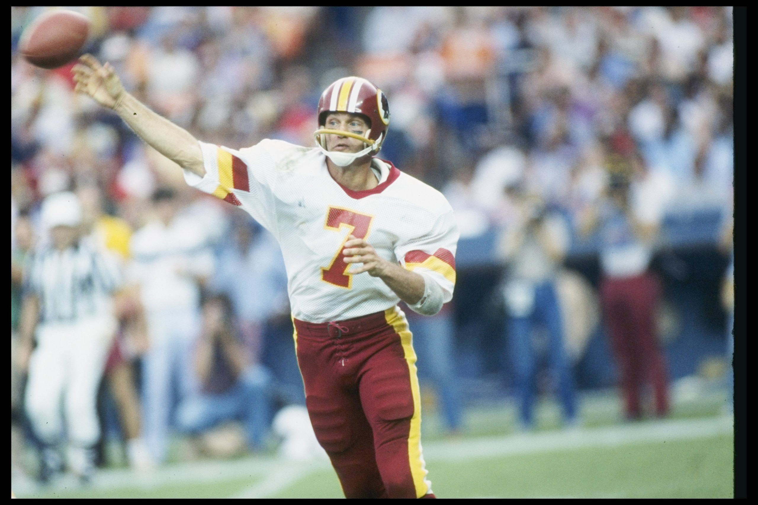 1983: Quarterback Joe Theismann of the Washington Redskins passes the ball during a game. Mandatory Credit: Allsport /Allsport 1983: Quarterback Joe Theismann of the Washington Redskins passes the ball during a game. Mandatory Credit: Allsport /Allsport