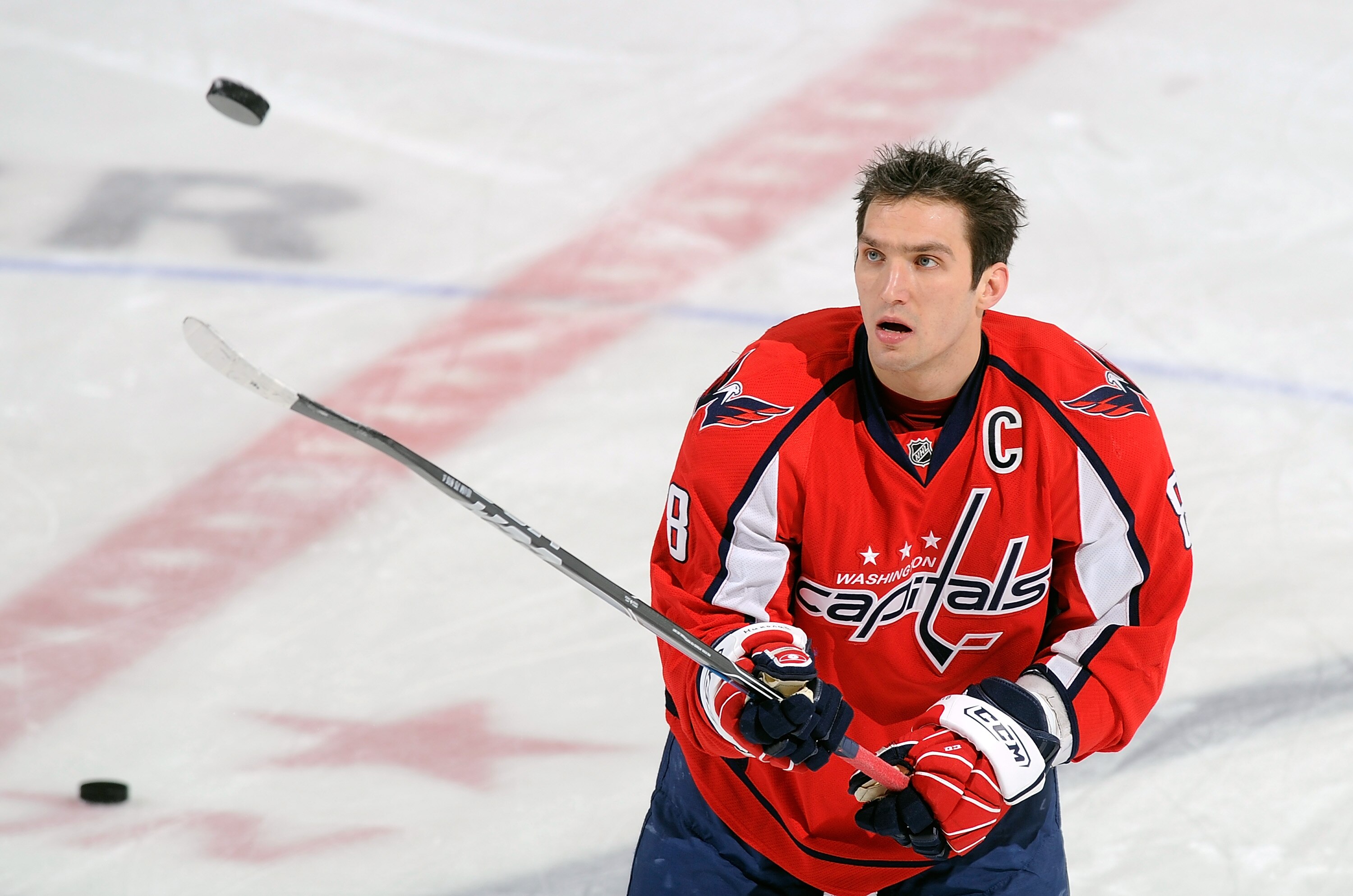 WASHINGTON, DC - JANUARY 16:  Alex Ovechkin #8 of the Washington Capitals warms up before the game against the Ottawa Senators at the Verizon Center on January 16, 2011 in Washington, DC.  (Photo by Greg Fiume/Getty Images)