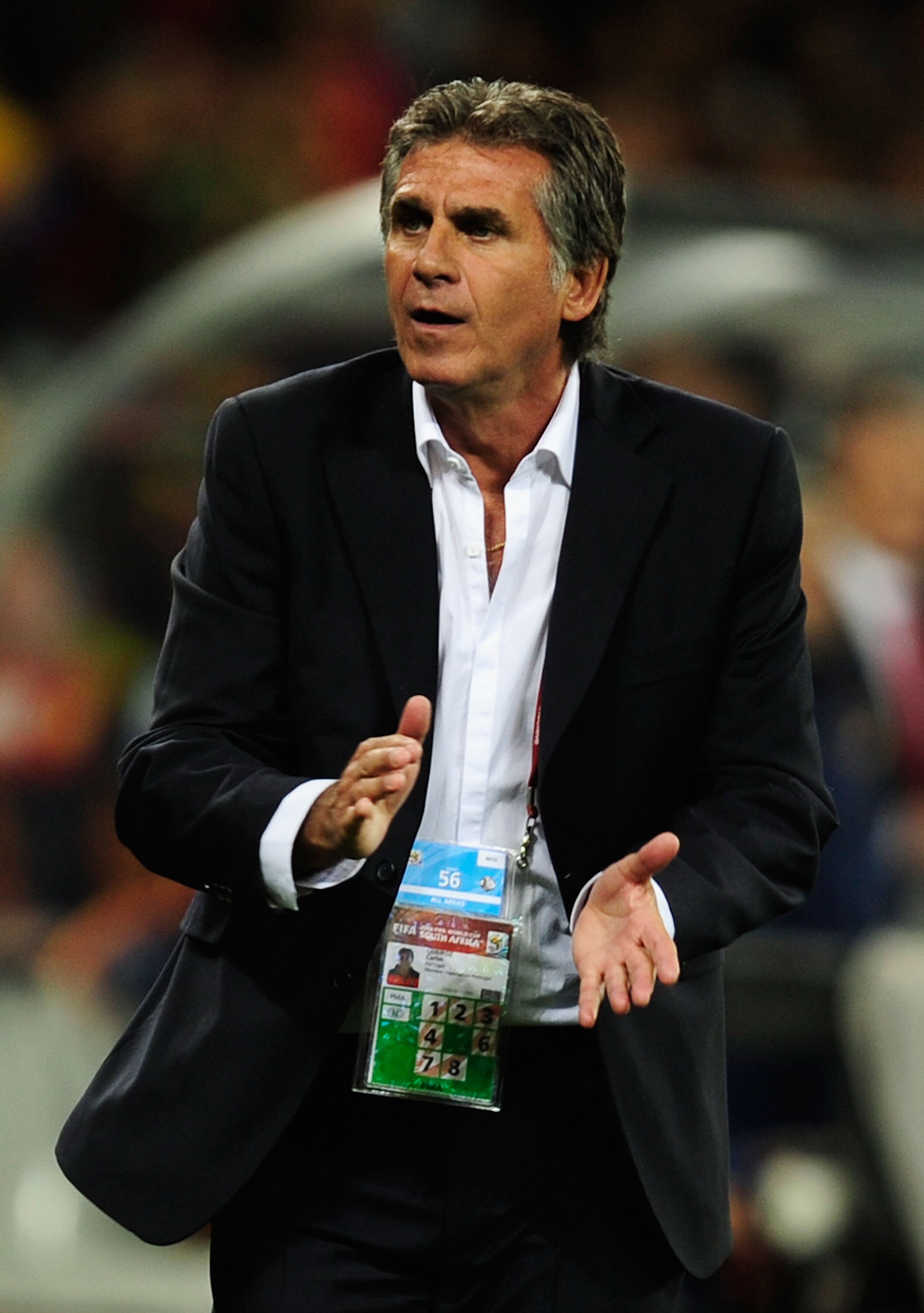 CAPE TOWN, SOUTH AFRICA - JUNE 29: Carlos Queiroz head coach of Portugal gestures on the touchline during the 2010 FIFA World Cup South Africa Round of Sixteen match between Spain and Portugal at Green Point Stadium on June 29, 2010 in Cape Town, South A CAPE TOWN, SOUTH AFRICA - JUNE 29: Carlos Queiroz head coach of Portugal gestures on the touchline during the 2010 FIFA World Cup South Africa Round of Sixteen match between Spain and Portugal at Green Point Stadium on June 29, 2010 in Cape Town, South A